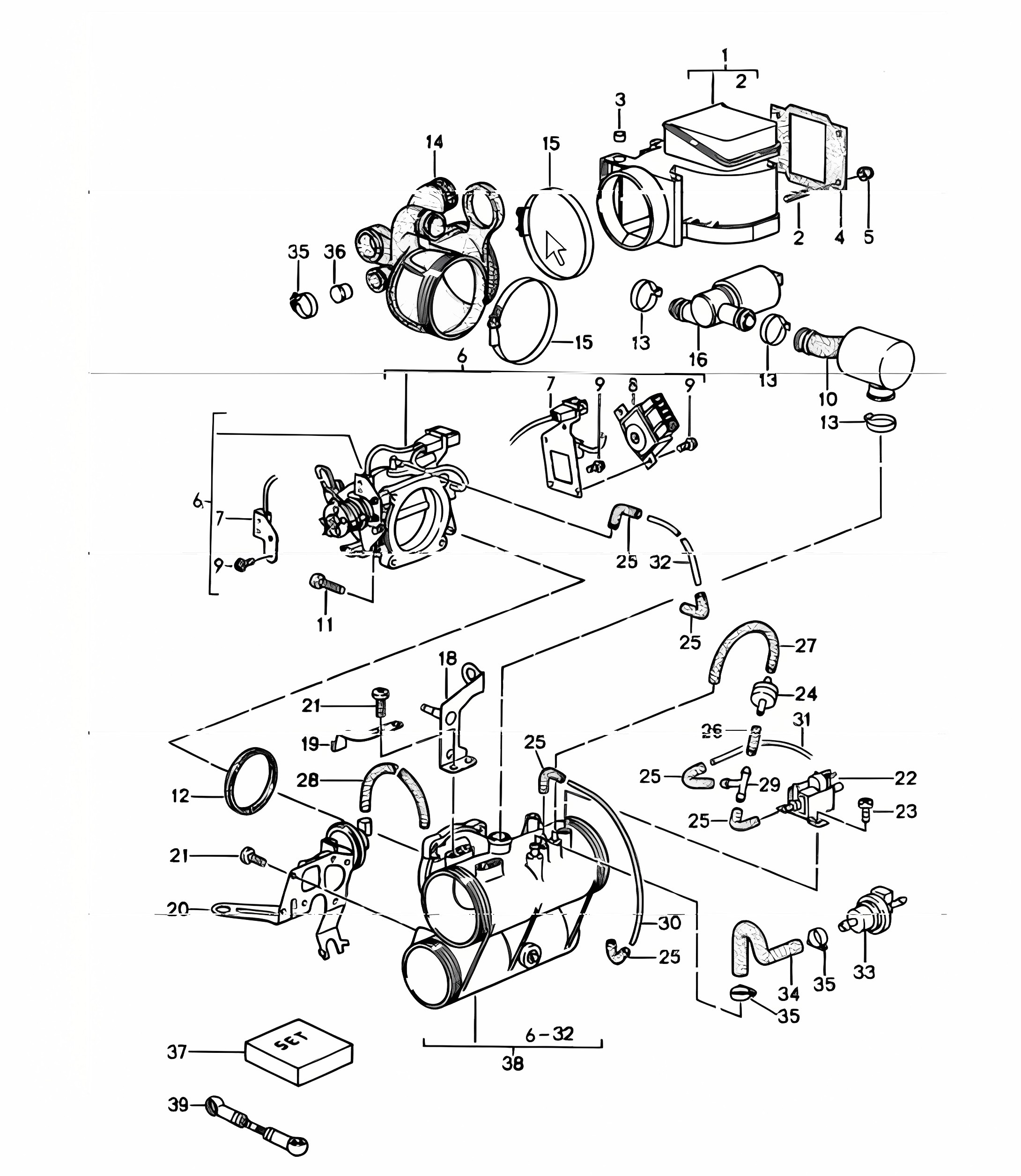 l-jetronic, flap connection, suction housing, plastic material 964 M64.01/02/03 1989-94