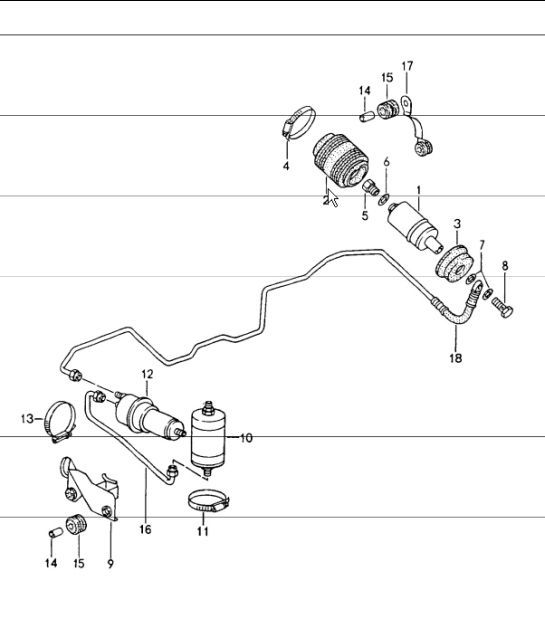 Diagram 201-10 Porsche 993 (911) RS 1994-97 Sistema de combustible, sistema de escape