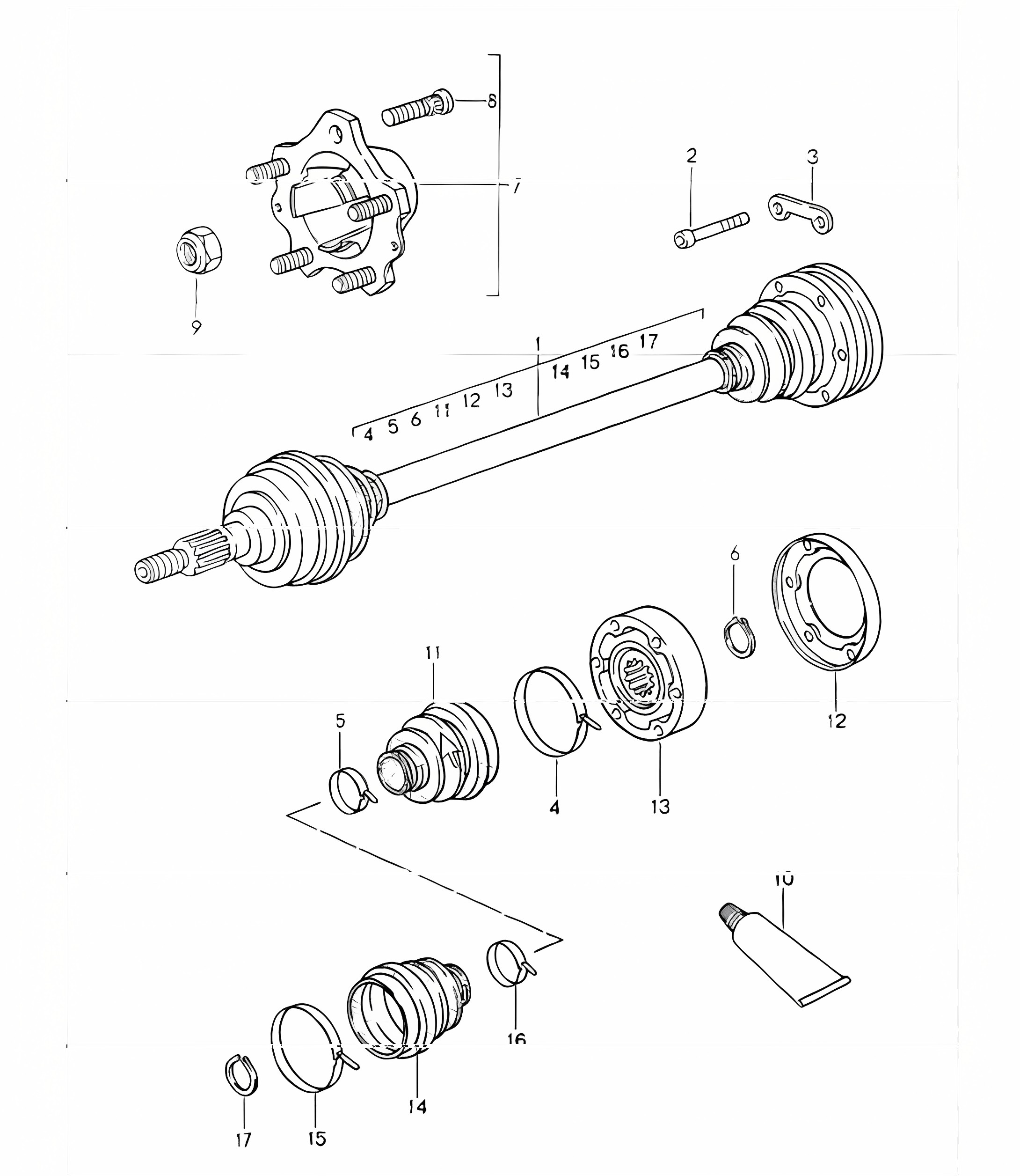 drive shaft, rear-wheel hub 964 1989-94