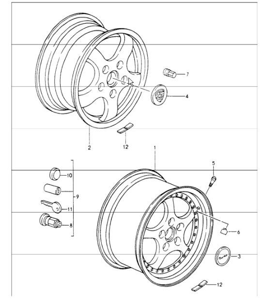 Diagram 601-05 Porsche 997 MK1 Carrera 2 3.6L 2005-08 Ruote, freni
