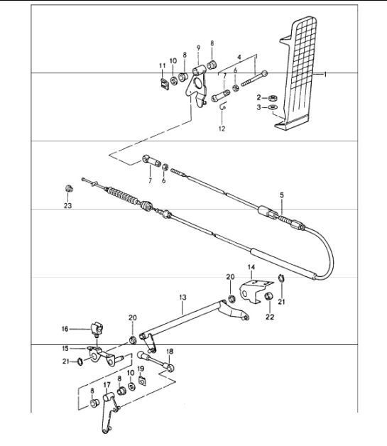 Diagram 702-10 Porsche 911 & 912 (1965-1989) Hand Lever System, Pedal Cluster 