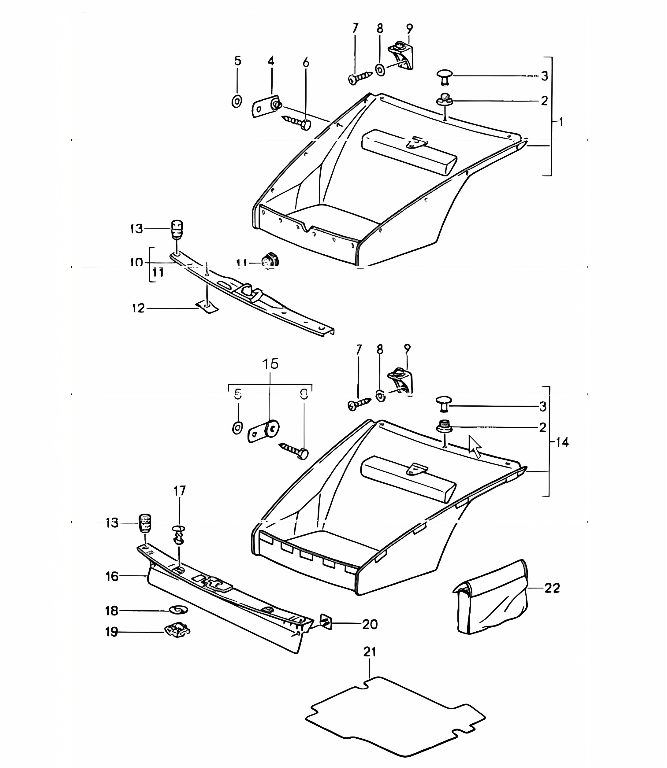 interior equipment FRONT luggage compartment 964 1989-94
