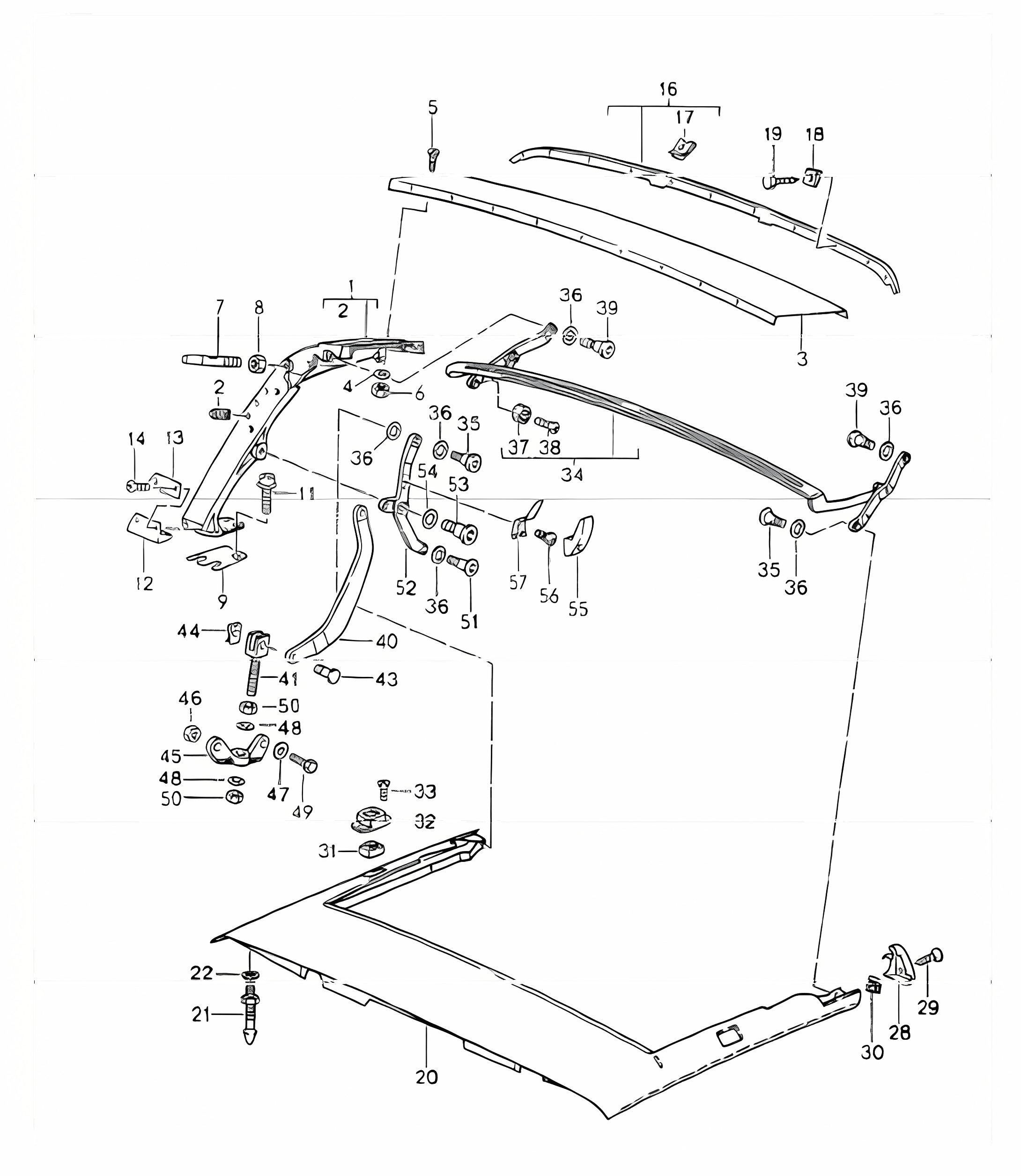 main folding top bow roof frame single parts 964 CABRIO 1989-94