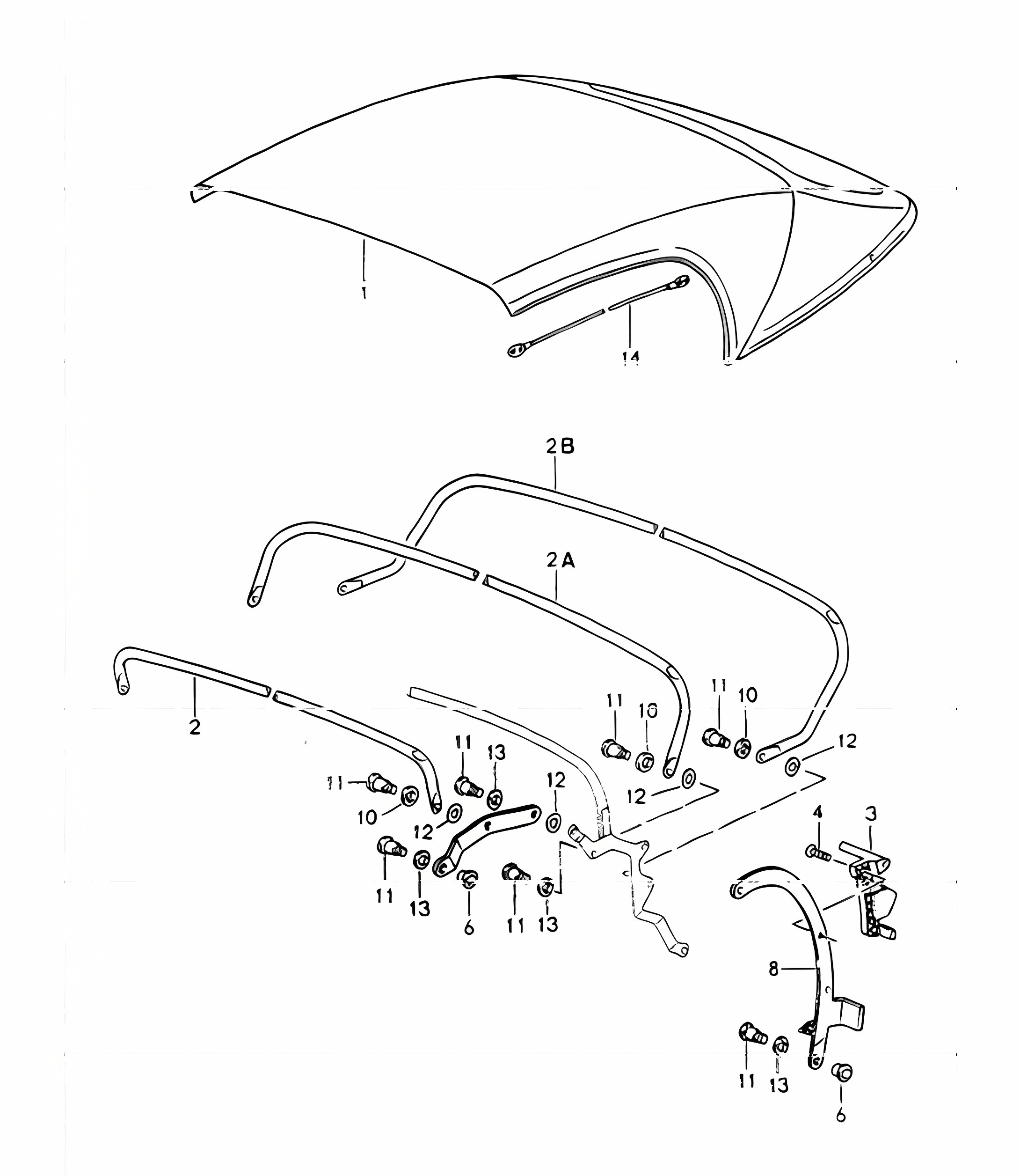 convertible top covering, convertible top frame, single parts 964 SPEEDSTER 1989-94