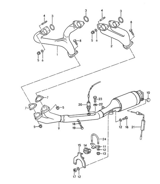 Diagram 202-000 Porsche 356 1950-55 Fuel System, Exhaust System