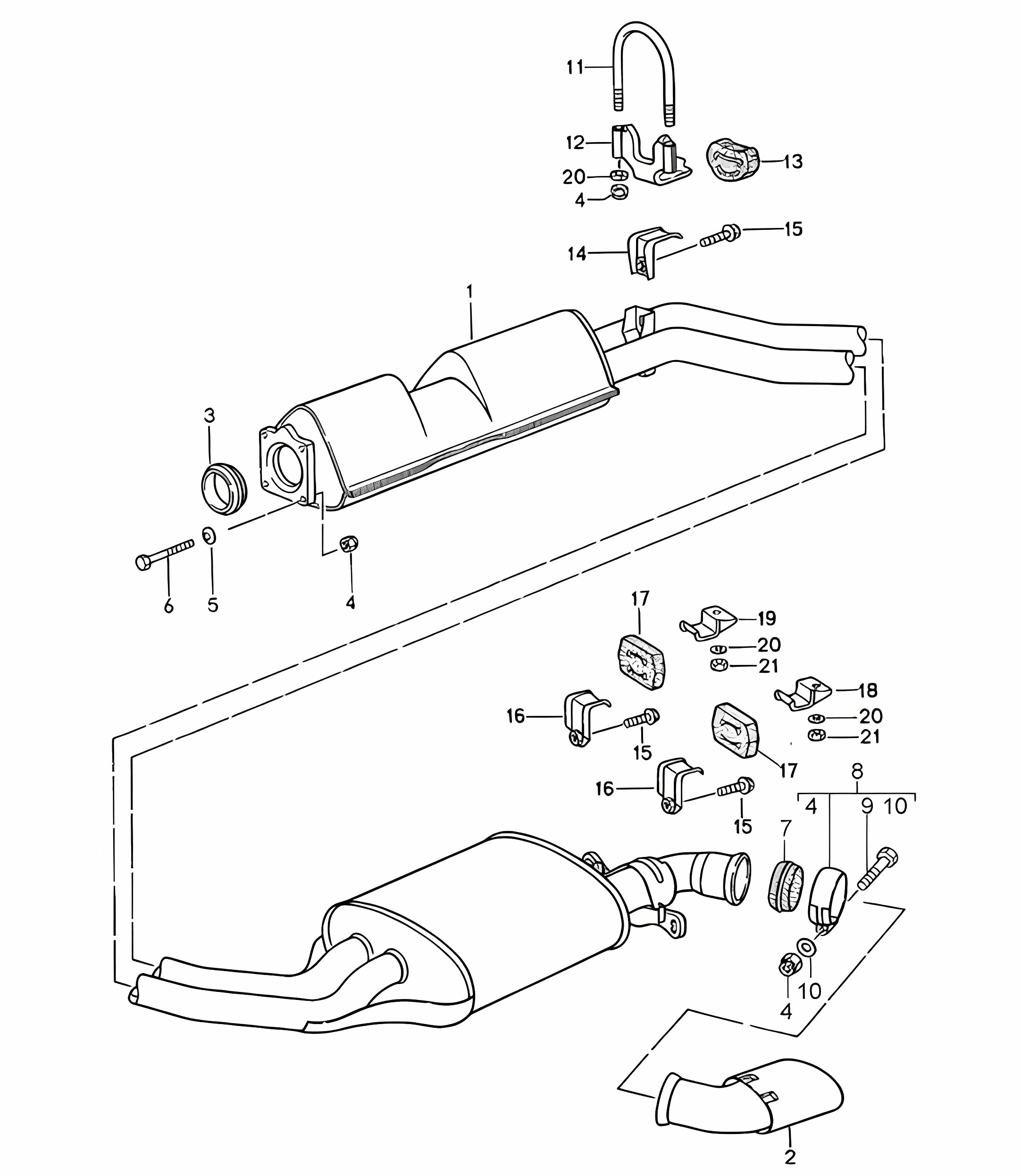 Exhaust system / Central muffler / Rear muffler  968 1992-95