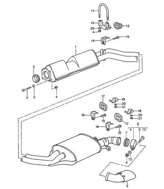 Diagram 202-005 Porsche 924 (1977-1988) Fuel System, Exhaust System