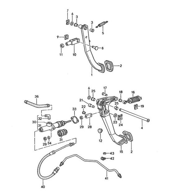 Diagram 702-000 Porsche Cayman 718C (982C) 2017>> Hand Lever System, Pedal Cluster 