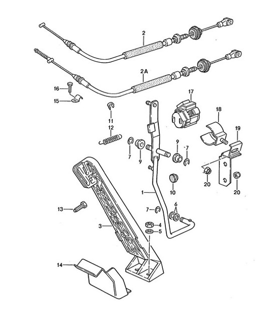 Diagram 702-010 Porsche 997 MK1 Carrera 4S 3.8L 2005-08 Sistema a leva manuale, gruppo pedali 
