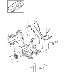 Cover for timing chain / Sealing flange (Model: CWDA,CWD, CWFA,CWF) Panamera 970 (G1) 3.0L 2014>>