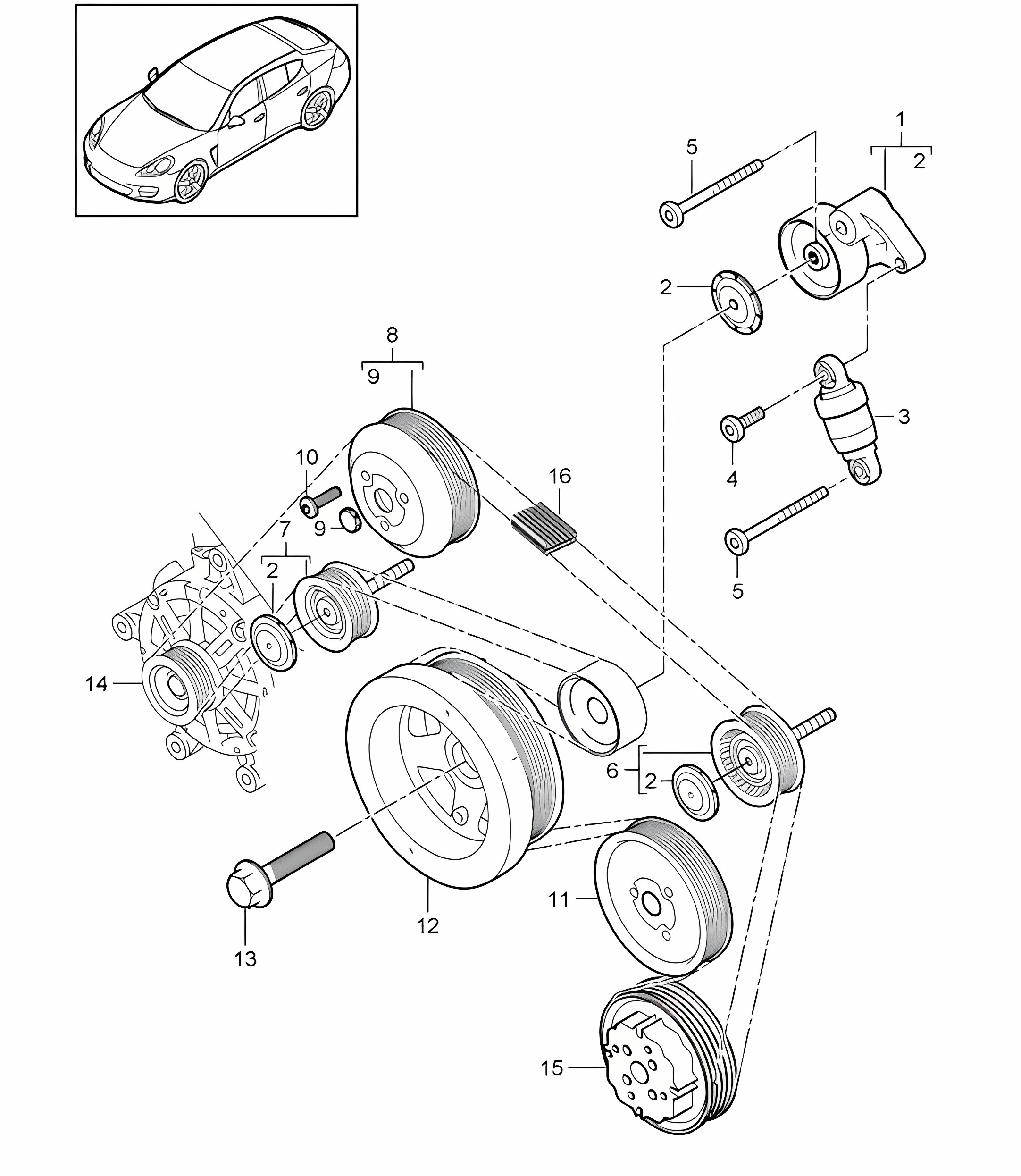 Belt tensioner / Belt drive (Model: 4820,4840, 4870,CXPA, CXRA,CXR, CWBA,CWB, CWCA,CWC) Panamera 4.8L 2010-16