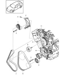 Belt tensioner / Belt drive (Model: CGEA,CGE, CGFA) Panamera 970 (G1) 3.0L HYBRID 2012-16