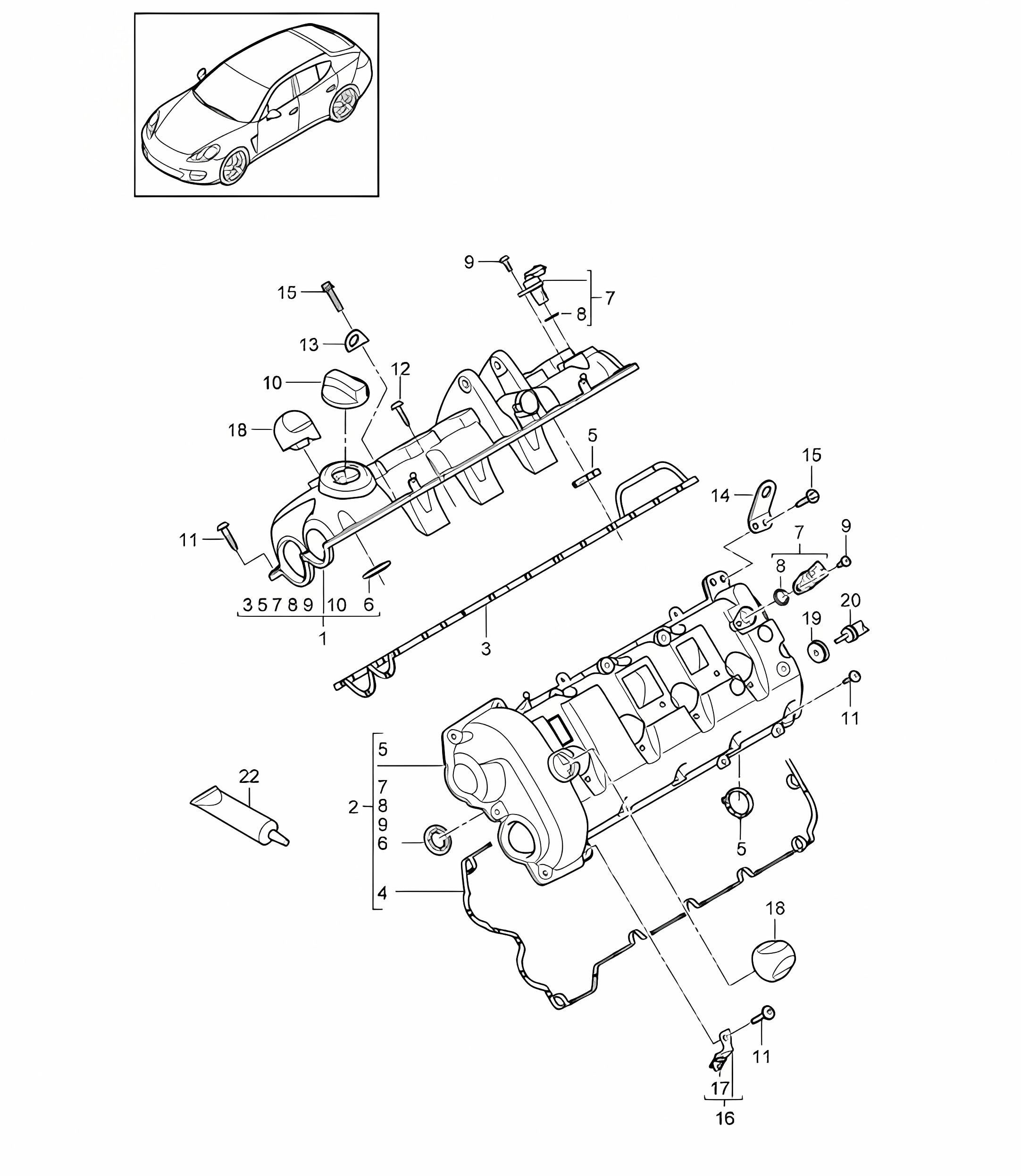 Valve cover (Model: 4820,4840, 4870,CXPA, CXRA,CXR, CWBA,CWB, CWCA,CWC) Panamera 970 (G1) 4.8L 2010-16