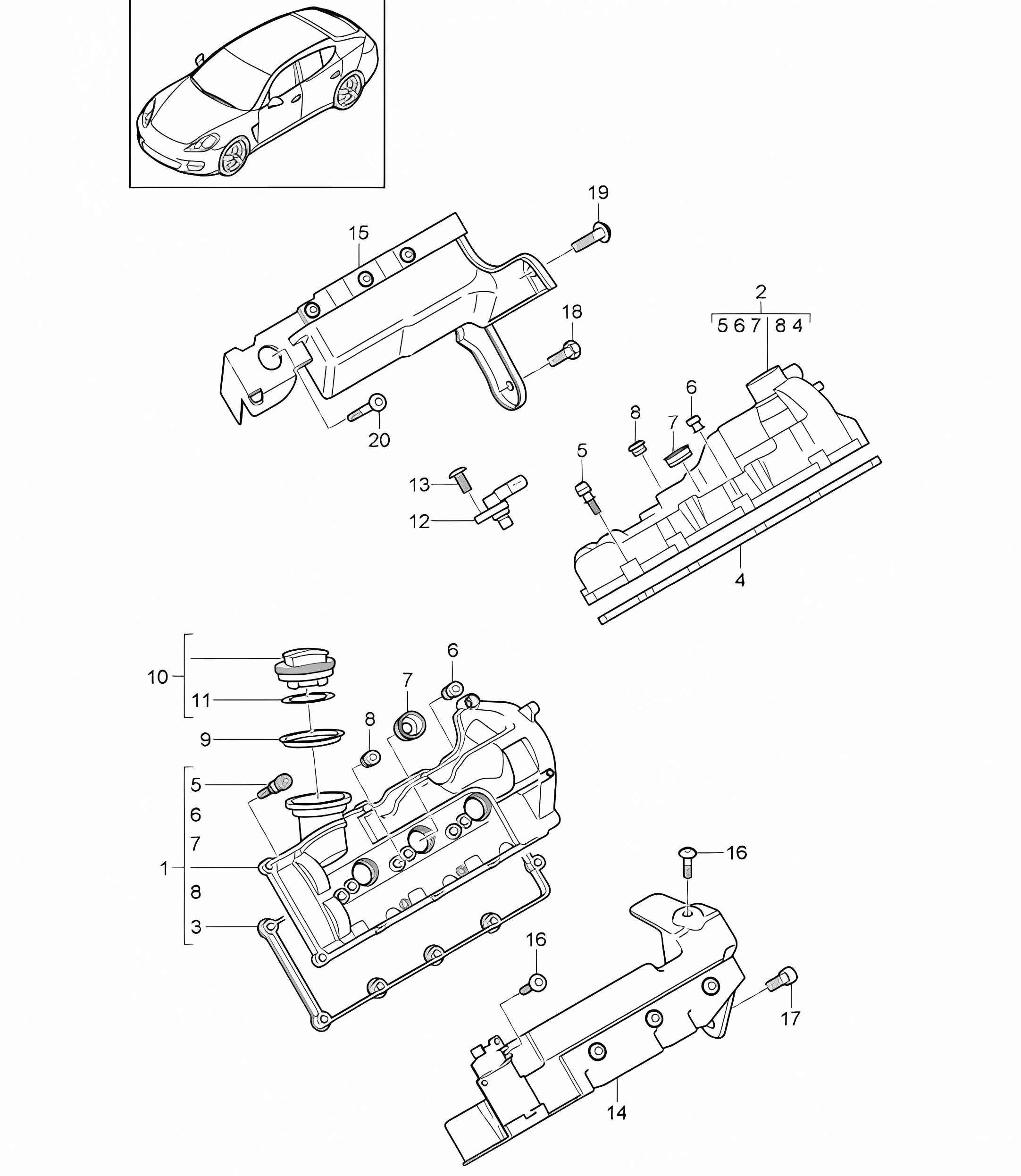 Valve cover (Model: CRCC,CRCB, CWJA) Panamera 970 (G1) 3.0L DIESEL 2012-16