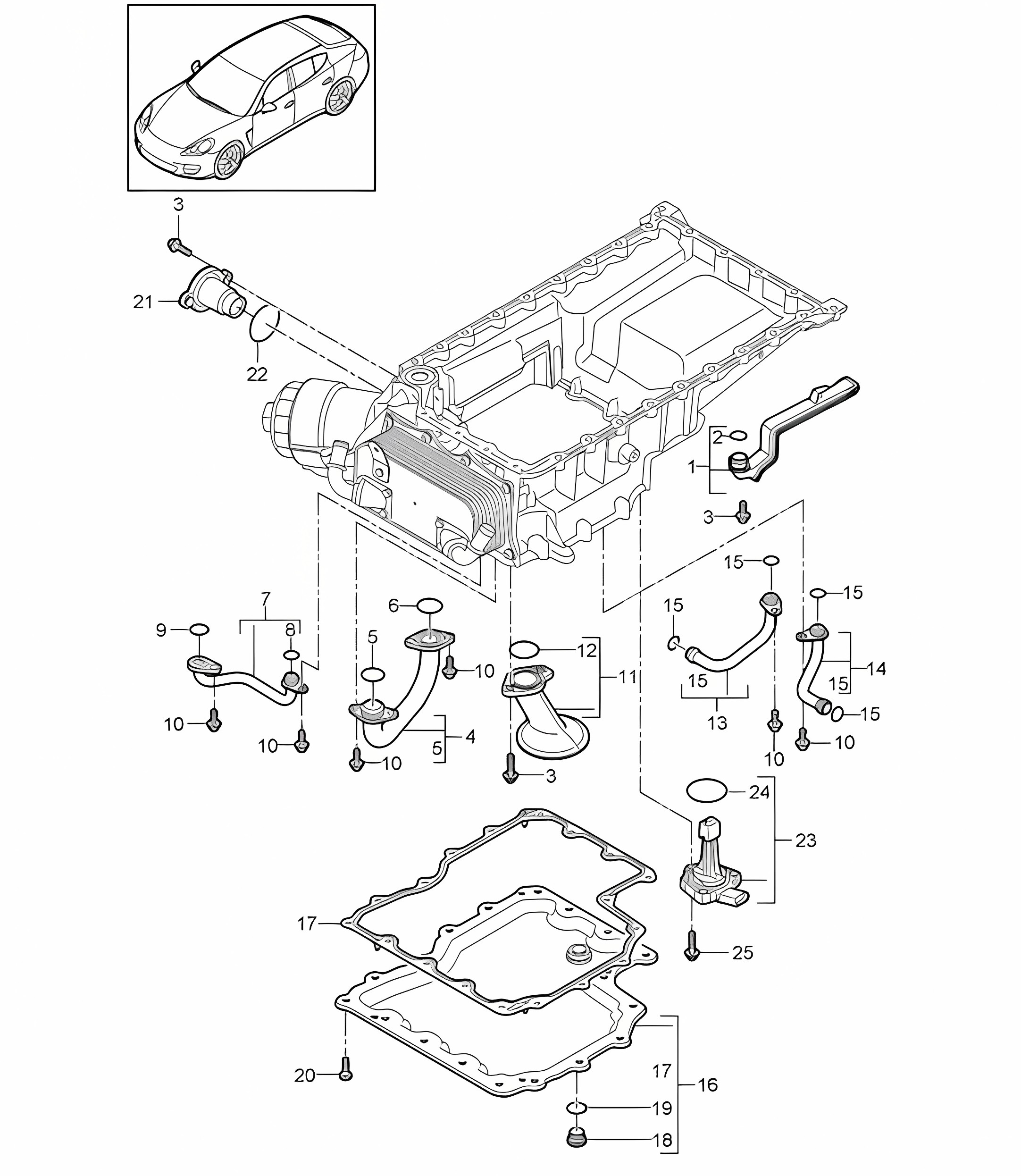 Suction tube / Oil sump (Model: 4820,4840, 4870,CXPA, CXRA,CXR, CWBA,CWB, CWCA,CWC) Panamera 970 (G1) 2010-16