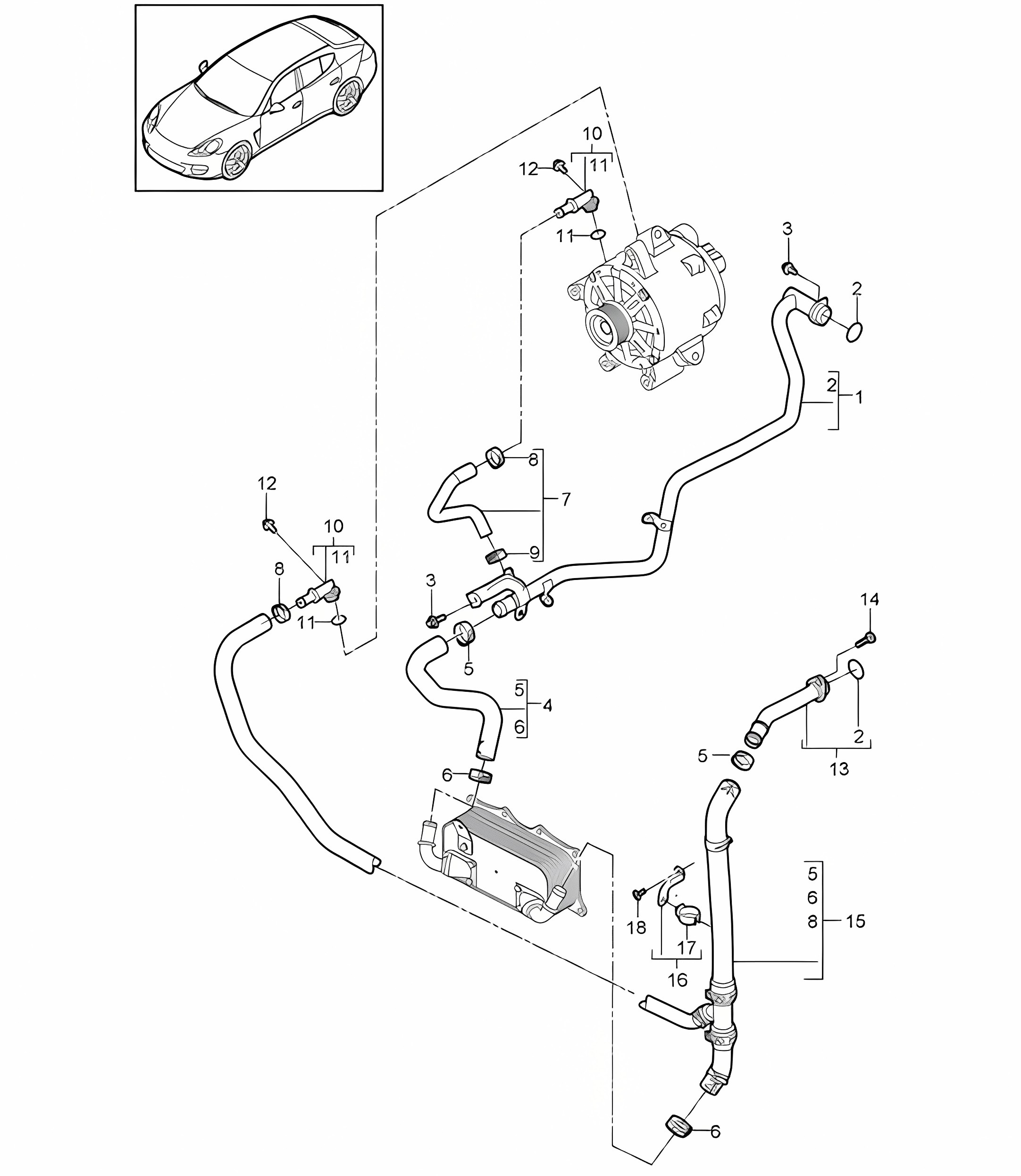 Water cooling - 2 - (Model: 4620,4640, CWAA,CXNA) Panamera 970 (G1) 3.6L 010-16
