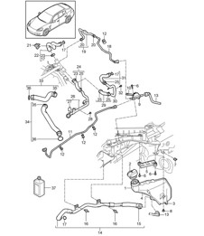 Sistema di raffreddamento del liquido di raffreddamento/vaso di espansione del liquido di raffreddamento (Modello: 4820,4840, 4870,4620, 4640,CXPA, CXRA,CXR, CWBA,CWB, CWAA,CXNA, CWCA,CWC) Panamera 970 (G1) 3.6L / 4.8L 2010- 16