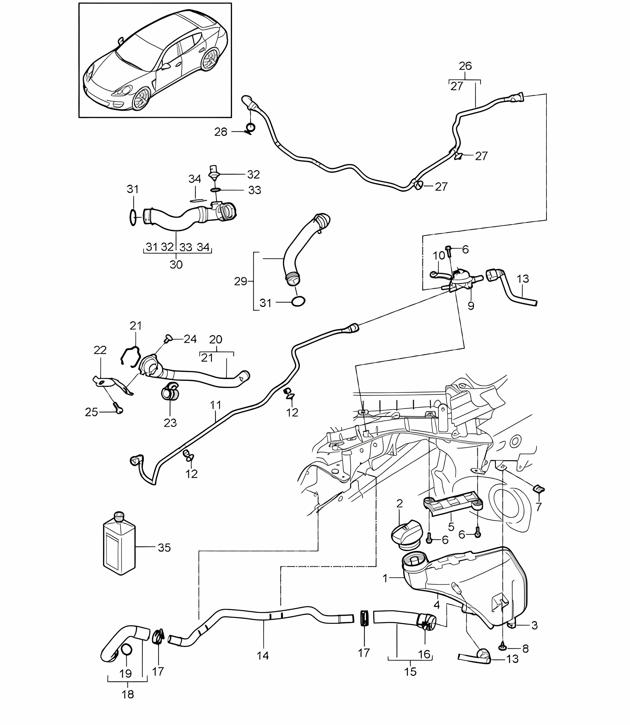 Coolant cooling system / Coolant expansion tank (Model: CGEA,CGE, CGFA) Panamera 3.0L HYBRID 2012-16