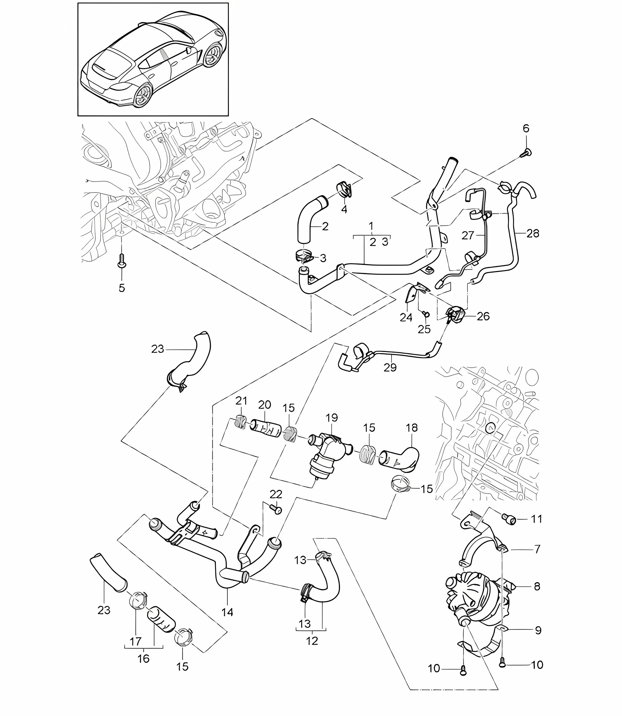 Coolant cooling system / Additional coolant pump / Vacuum line (Model: CGEA,CGE, CGFA) Panamera 970 (G1) 3.0L HYBRID >>2013