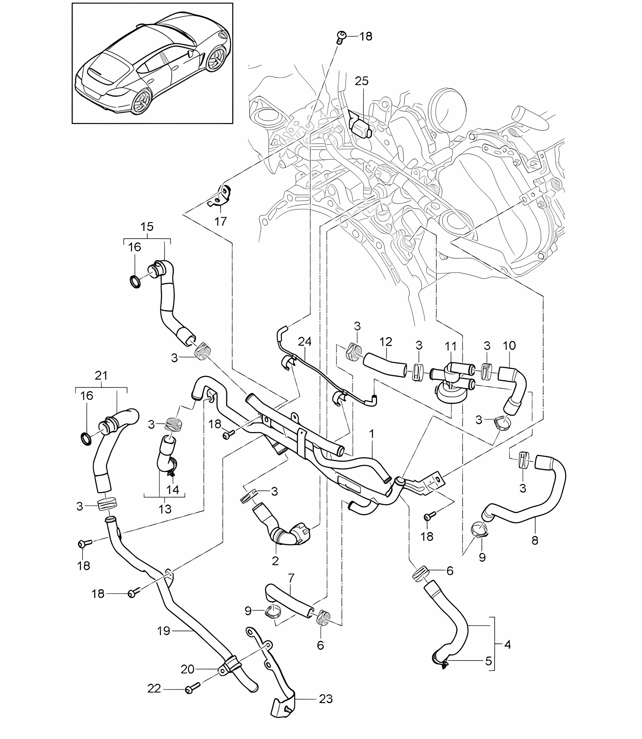Coolant cooling system / Electric drive (Model: CGEA,CGE, CGFA) Panamera 970 (G1) 3.0L HYBRID >>2013