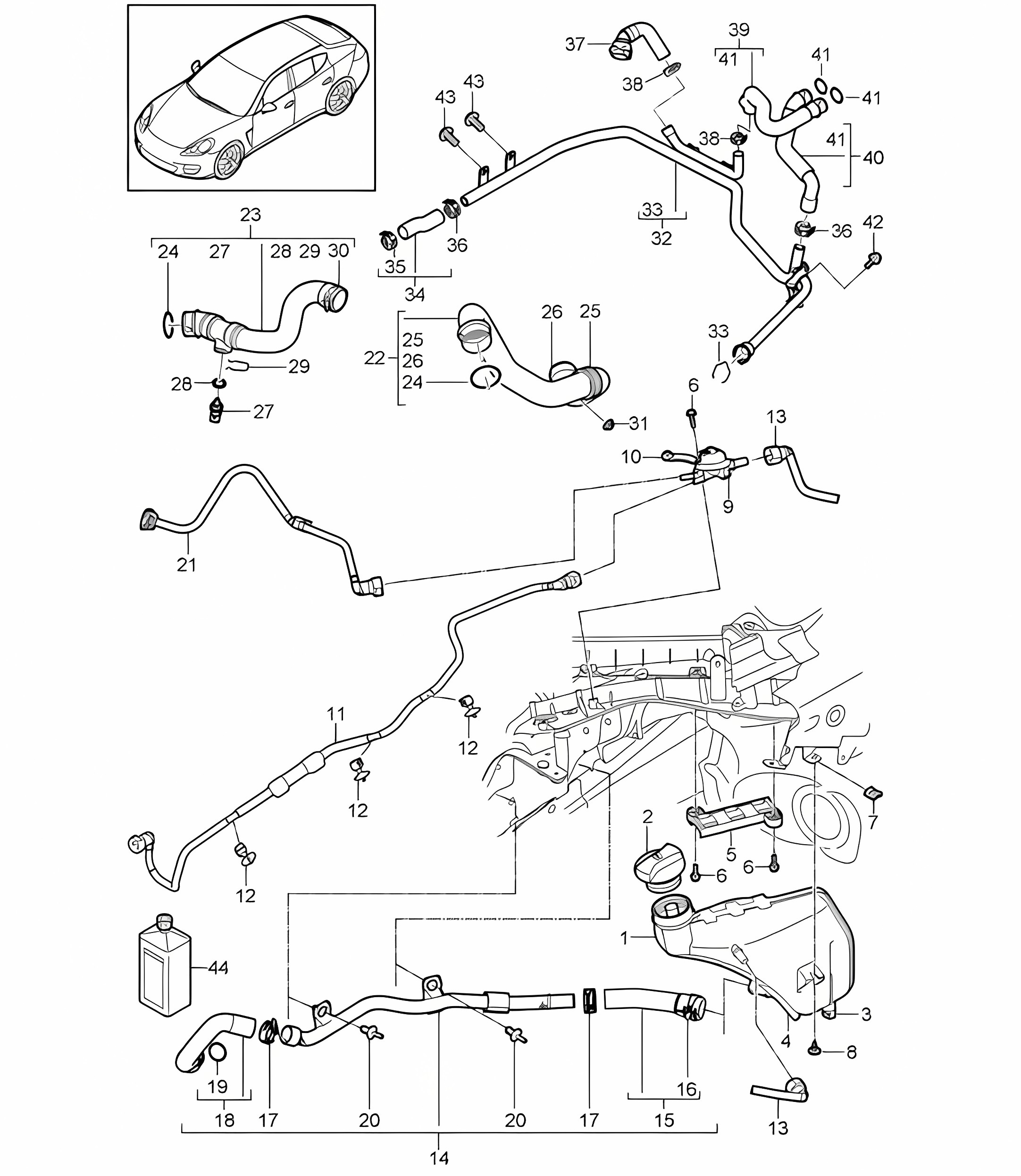 Coolant cooling system / Coolant expansion tank (Model: CRCC,CRCB, CWJA) Panamera 970 (G1) 3.0L DIESEL 2012-16