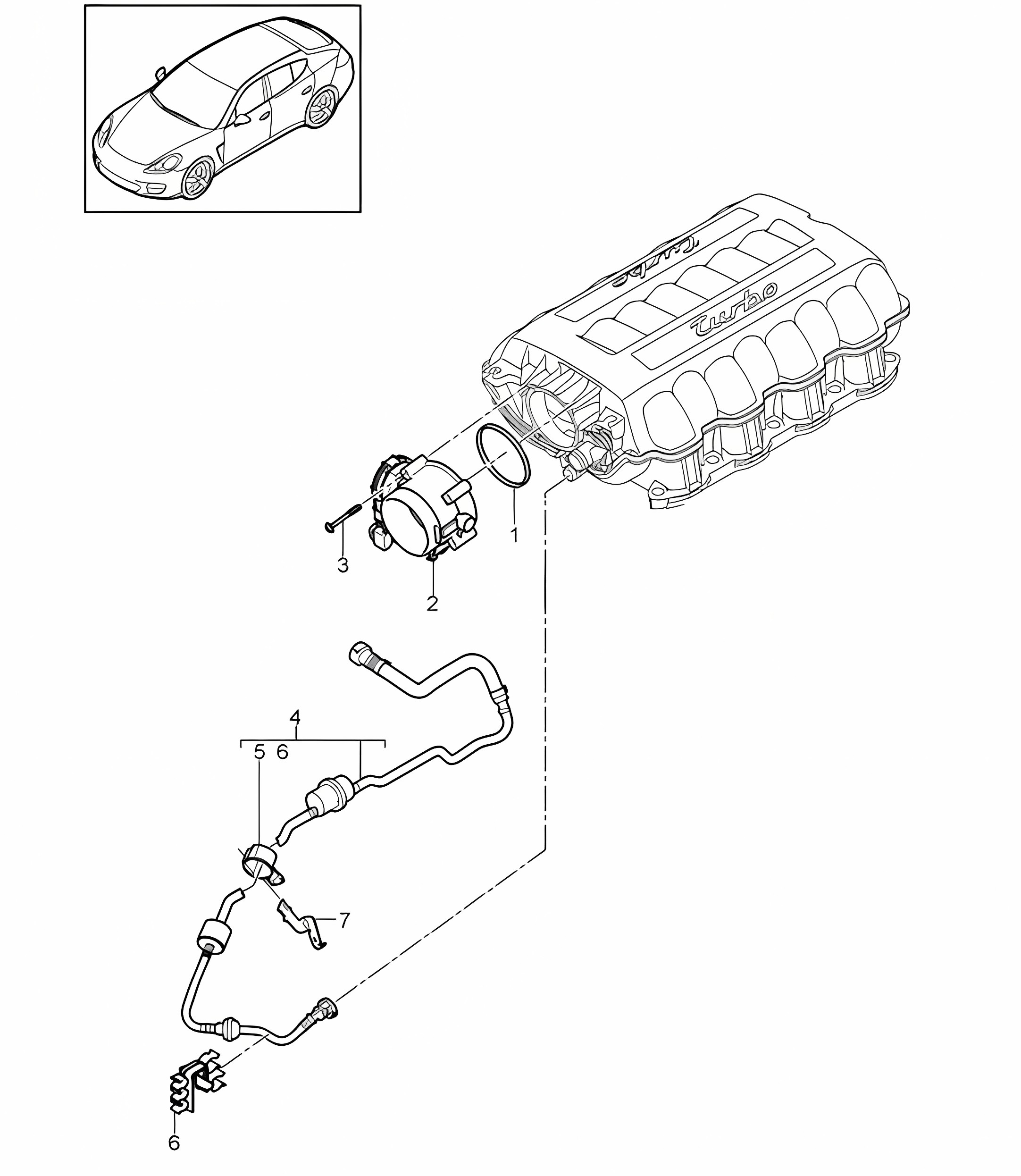Throttle valve adapter / Tank ventilation (Model: 4820,4840, 4870,CXPA, CXRA,CXR, CWBA,CWB, CWCA,CWC) Panamera 970 (G1) 4.8L 2010-16