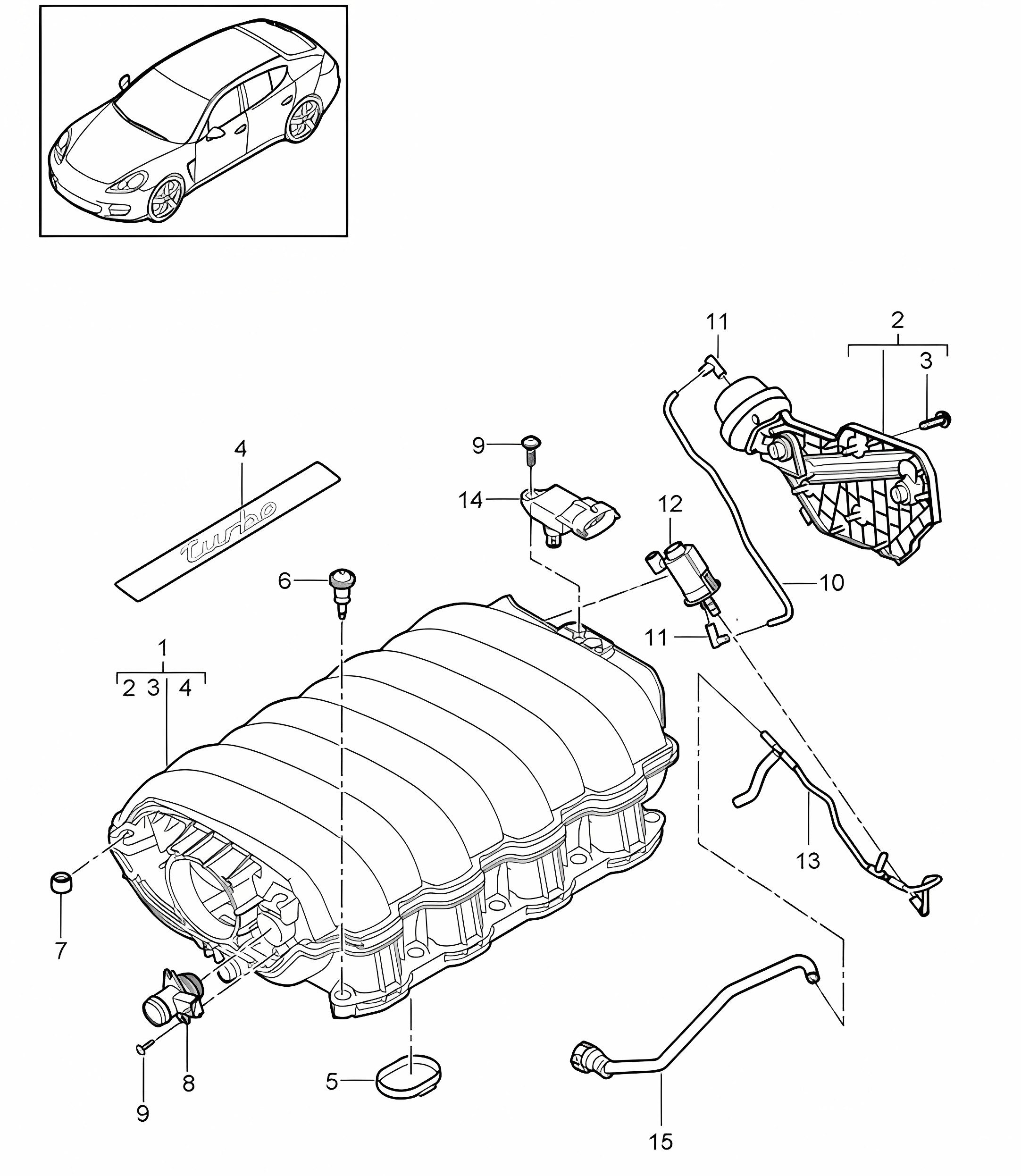 Intake air distributor (Model: 4820,4840, 4870,CXPA, CXRA,CXR, CWBA,CWB, CWCA,CWC) Panamera 970 (G1) 4.8L 2010-16