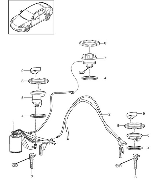 Diagram 201-010 Porsche Macan (95B) MK1 (2014-2018) Sistema de combustible, sistema de escape
