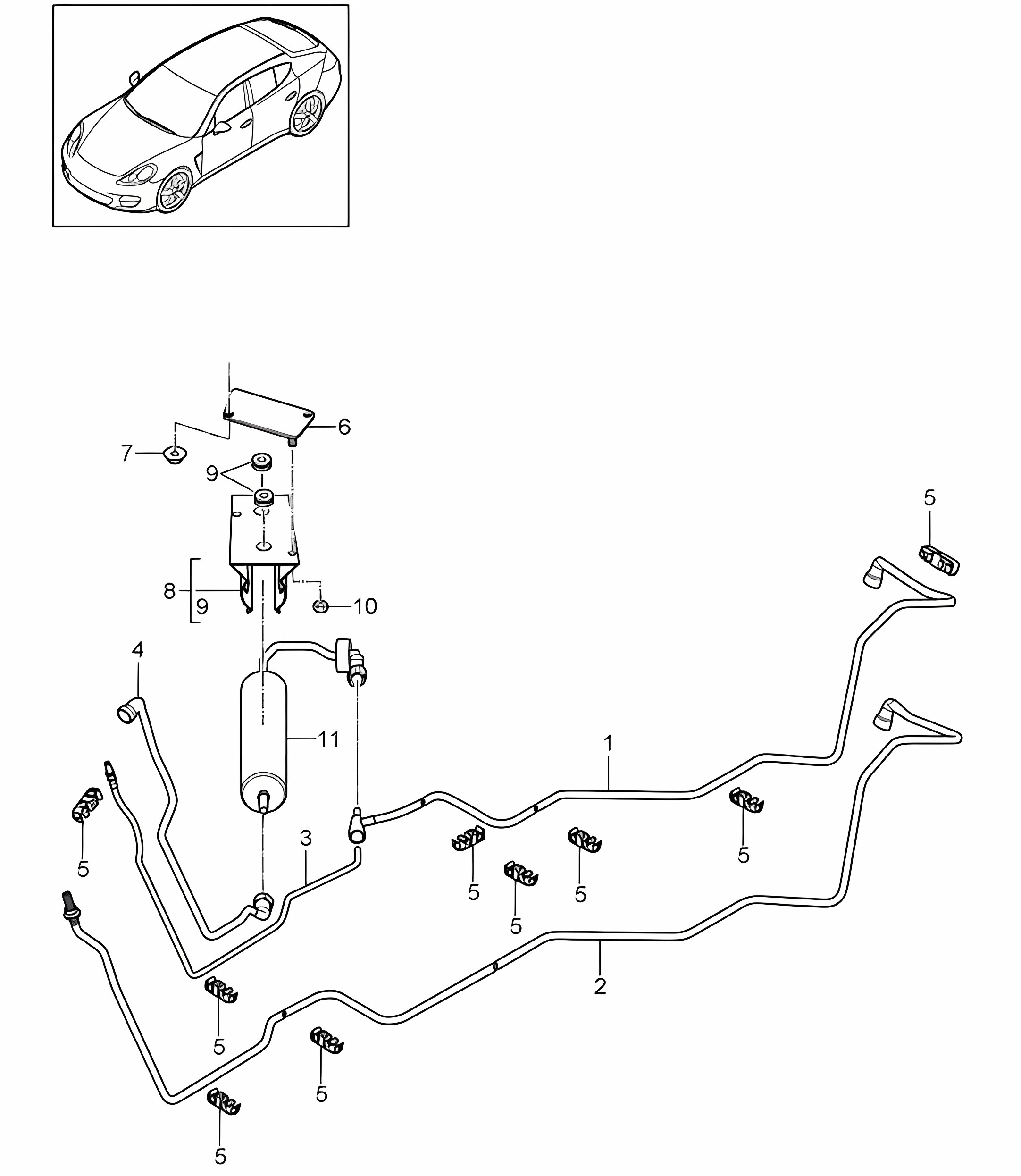 Fuel system / Fuel line / Fuel filter / Underbody (Model: CRCC,CRCB, CWJA) Panamera 970 (G1) 3.0L DIESEL 2012-16