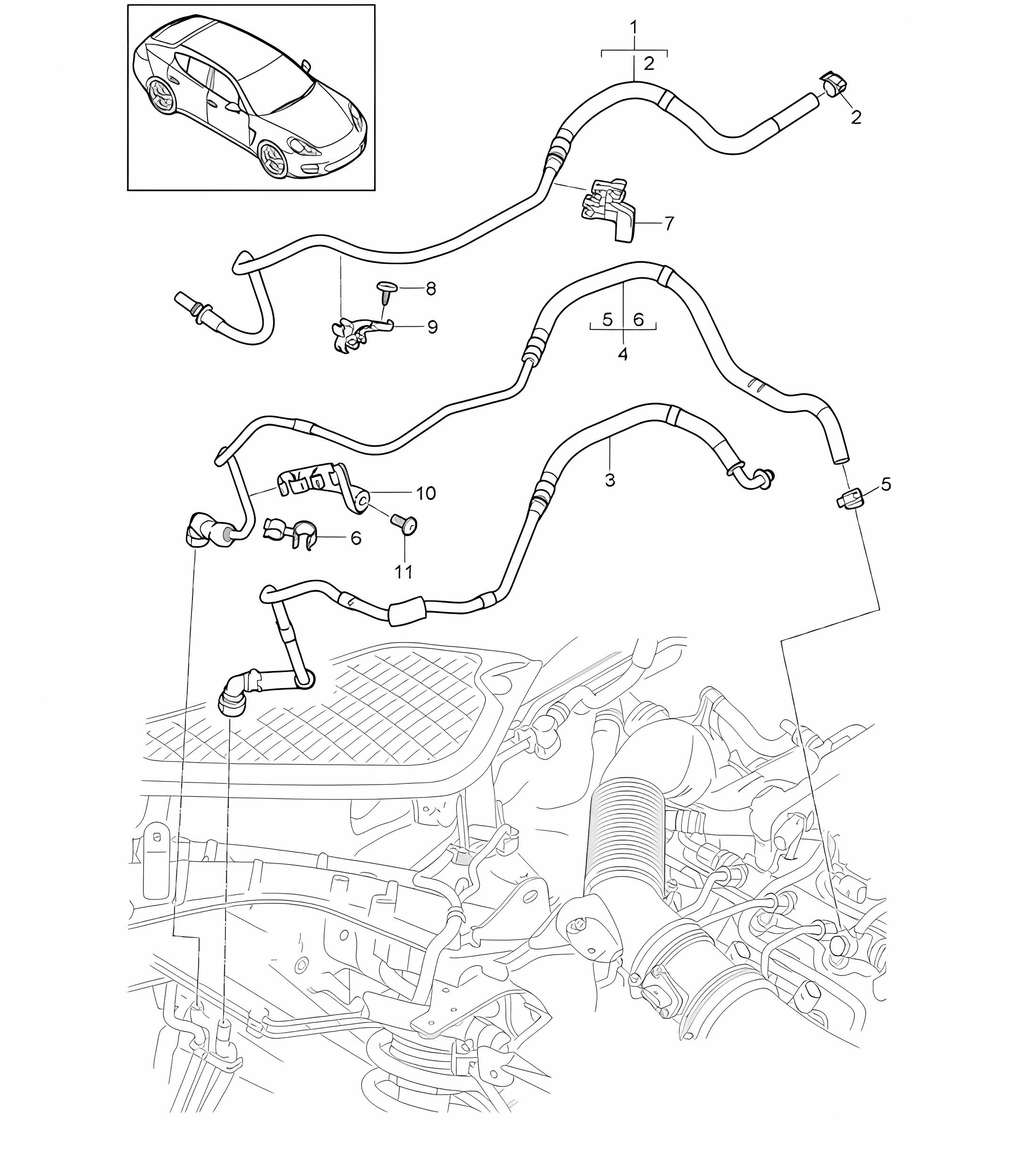 Fuel system / Fuel line / Engine compartment (Model: CRCC,CRCB, CWJA) Panamera 970 (G1) 3.0L DIESEL 2012-16