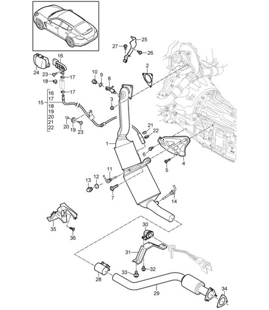 Diagram 202-035 Porsche Cayman S 3.4L 987C 2005-08 Sistema de combustible, sistema de escape