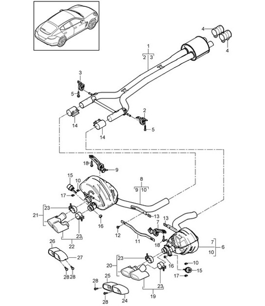 Diagram 202-050 Porsche 996 TURBO 2000-05 Fuel System, Exhaust System