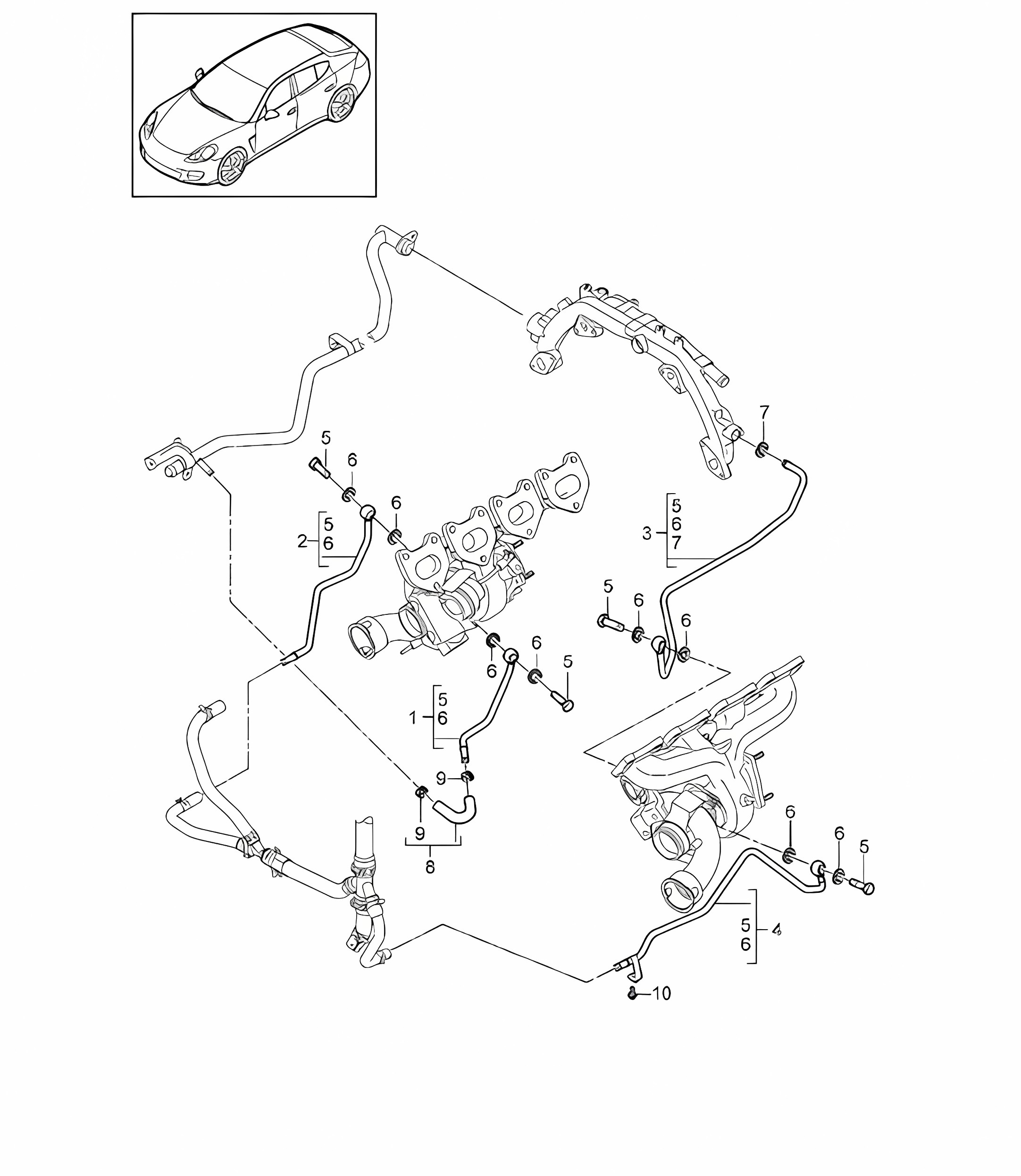 Coolant pipe for Exhaust gas turbocharger (Model: 4870,CWBA, CWB,CWCA,CWC) Panamera 970 (G1) 4.8L TURBO 2010-16