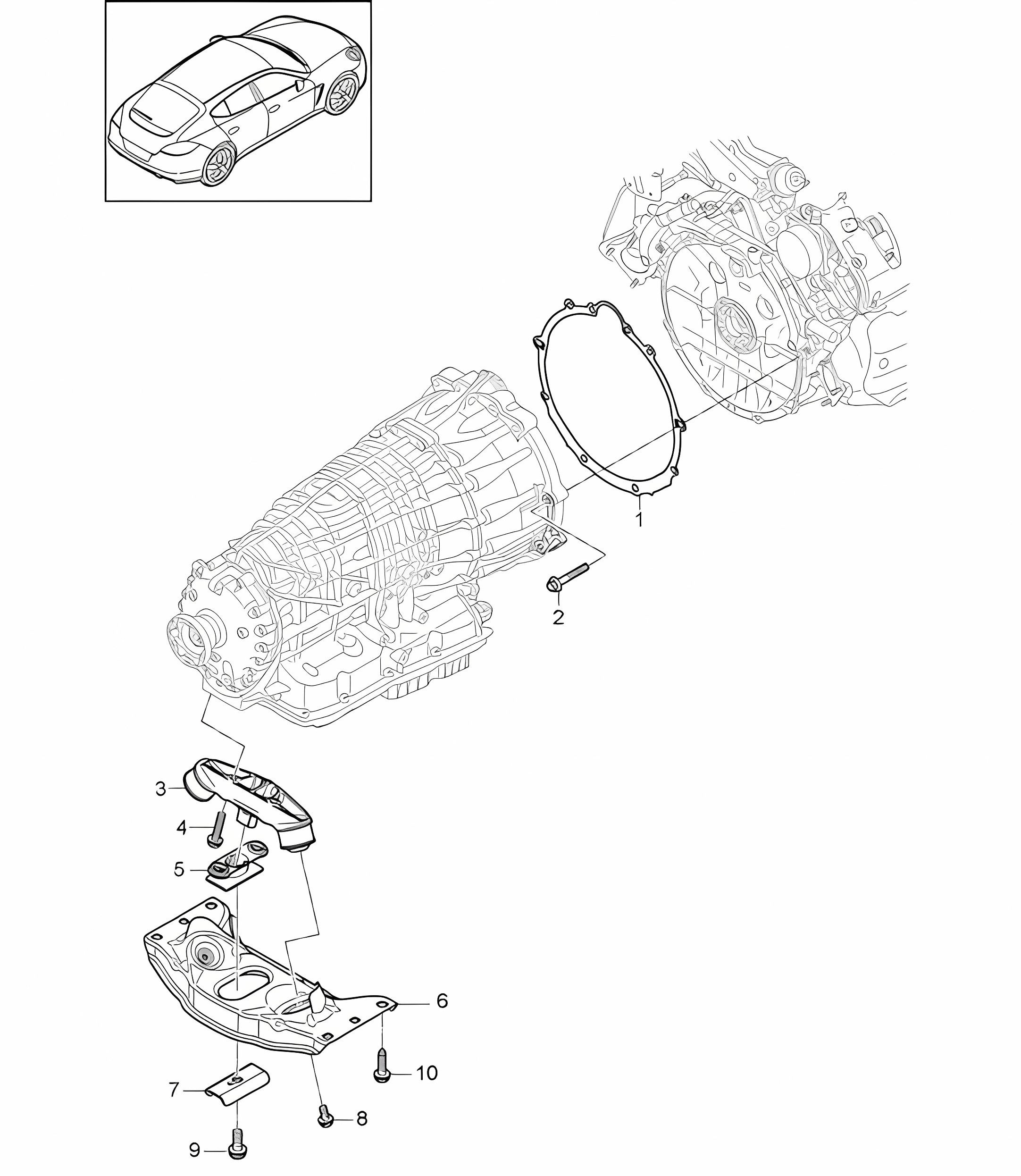 Mounting parts for engine and transmission / Transmission carrier (Model: C7000,C7005, C7030,C7035, C7050,G7000, C7001,C7031, C7051) Panamera 970 (G1) 2010-16