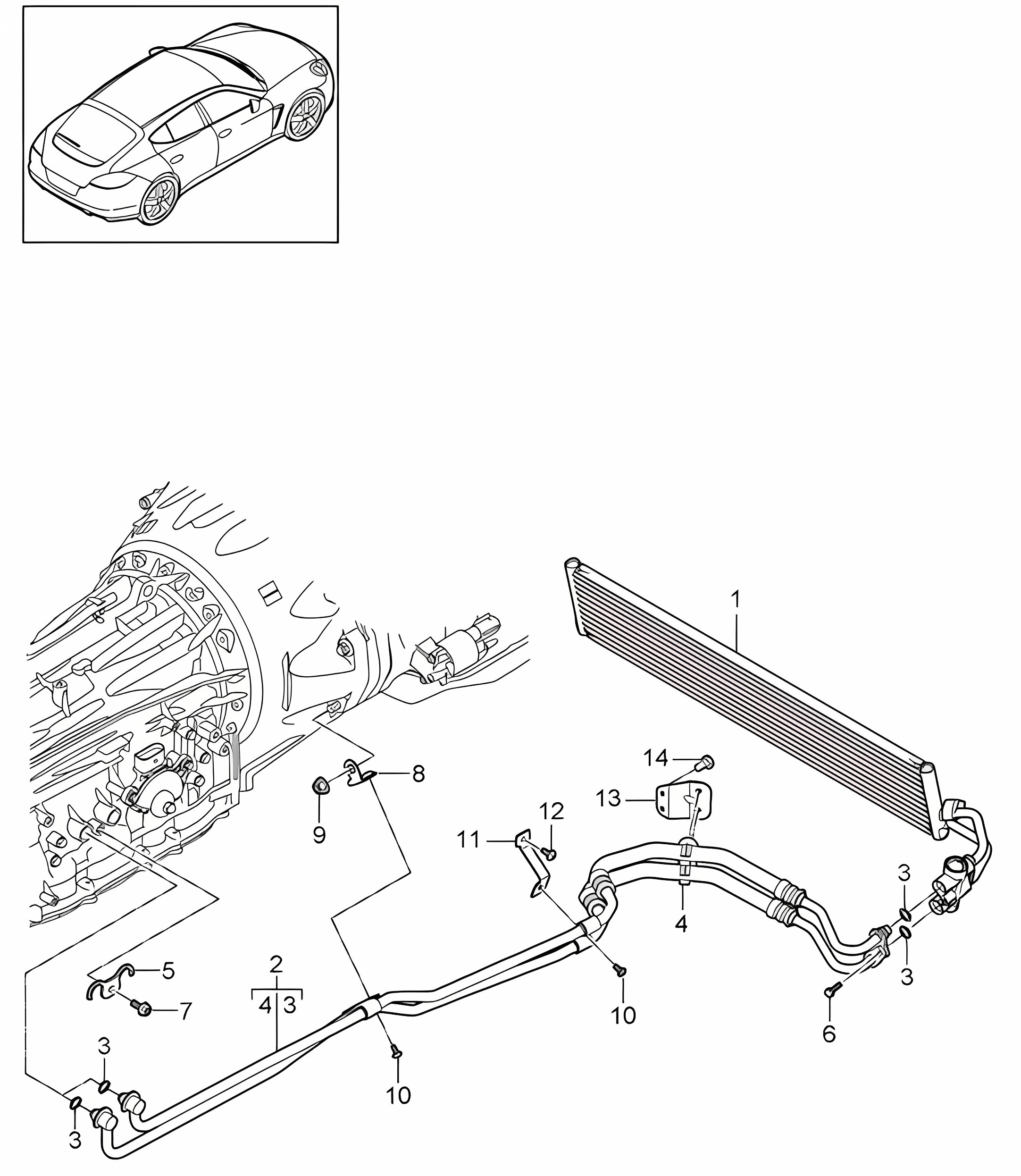 Tiptronic / Gear oil cooler / Oil pipe (Model: A7000,A7010, A7011) Panamera 970 (G1) 3.0L HYBRID / 3.0L DIESEL 2012-16