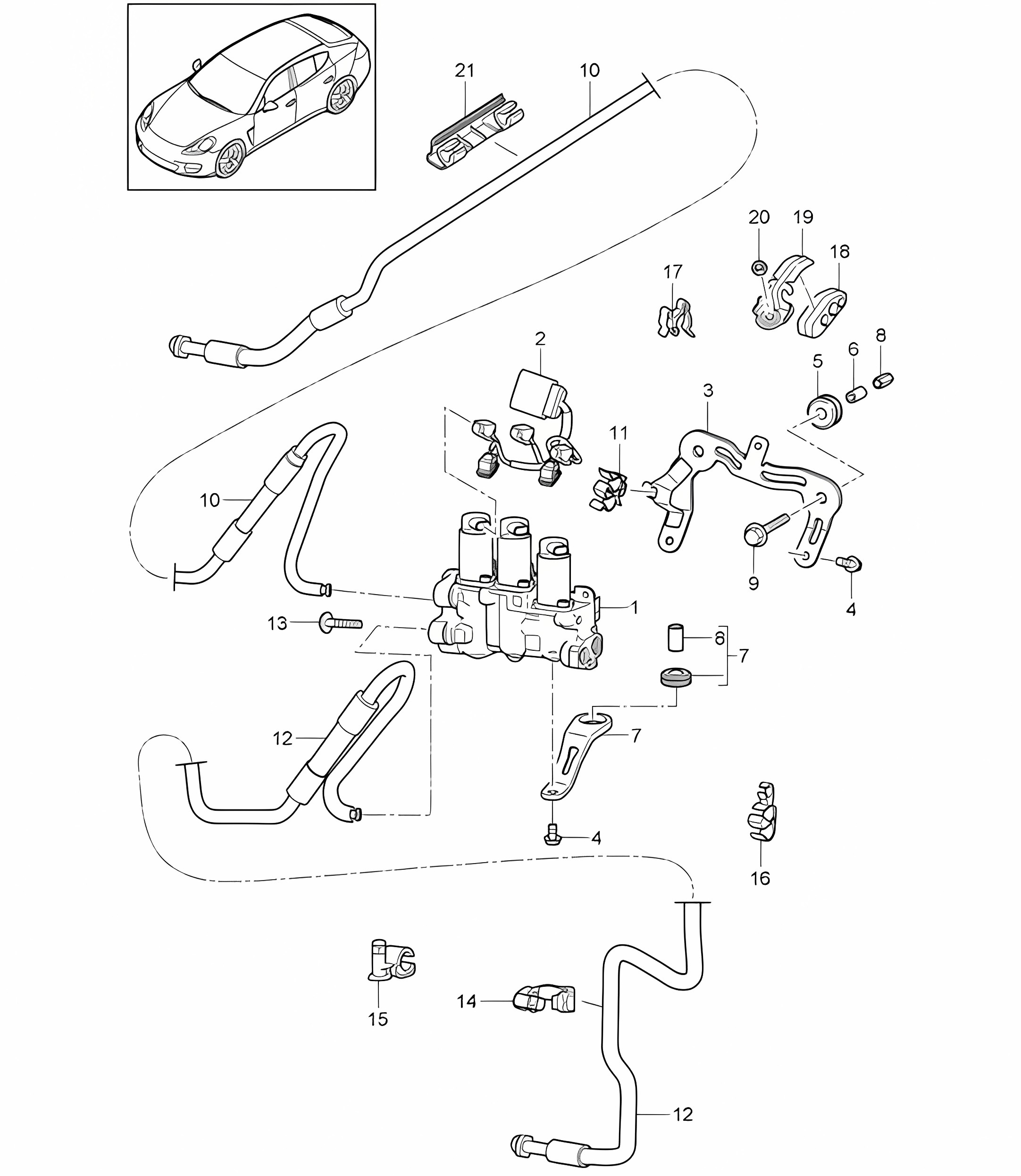 Anti-roll bar / Valve block / Junction / Pressure line (PR:351,  Air suspension) Panamera 970 (G1) >>2013