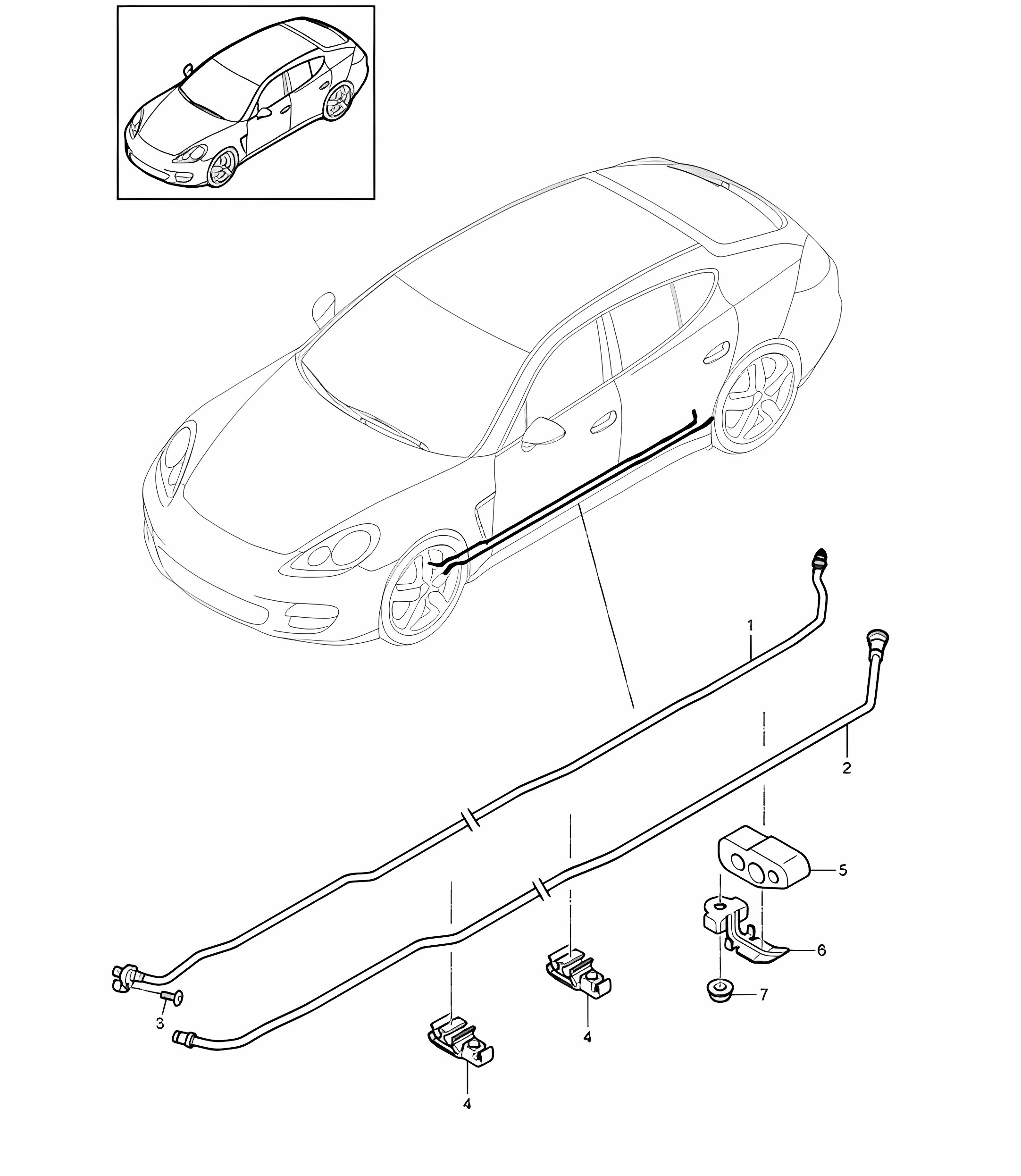 Anti-roll bar / Pressure line / Return line / Underbody (PR:351, Air suspension)  Panamera 970 (G1) >>2013