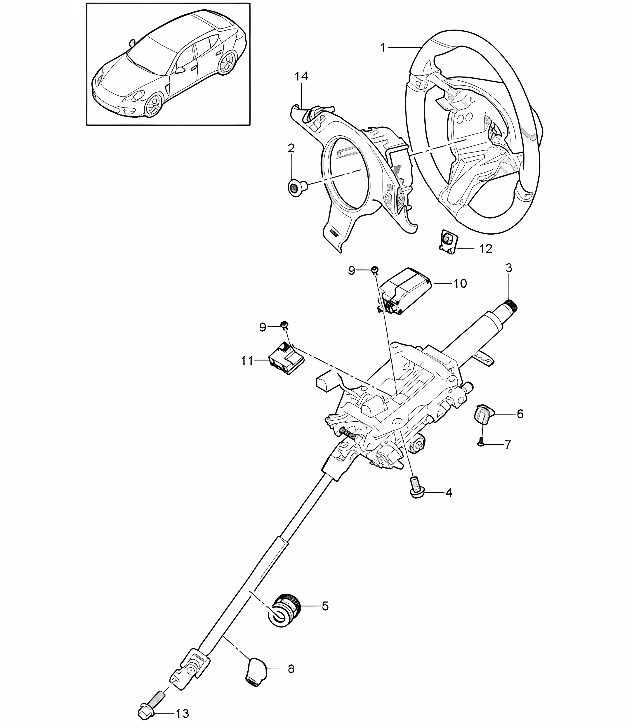 Steering wheels / Steering column / Intermediate steering shaft Panamera 970 (G1) 2011-2013