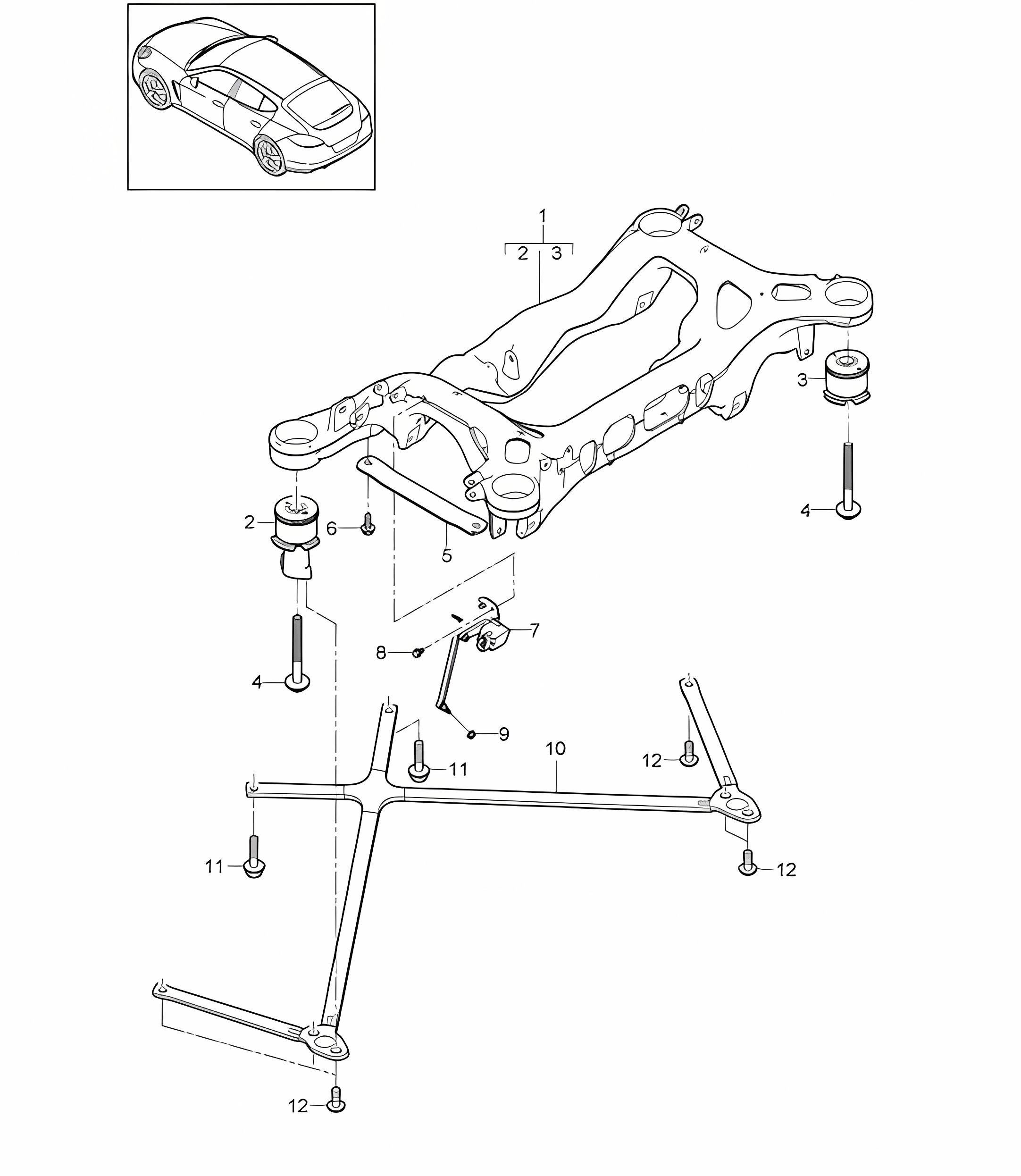 Rear axle / Suspension sub-frame / Distance sensor Panamera 970 (G1) 2010-16