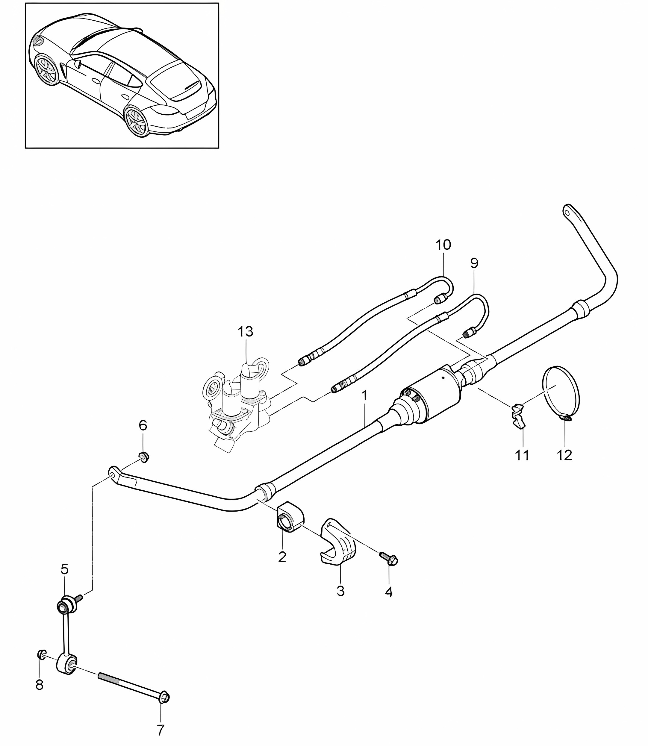 Anti-roll bar / Hose (PR:351,355) Panamera 970 (G1) 2010-16
