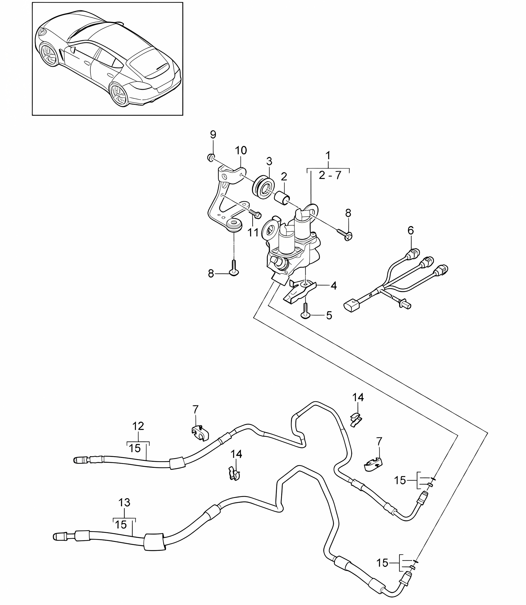 Anti-roll bar / Valve block / Pressure line / Return line (PR:351,355) Panamera 970 (G1) 2010-16