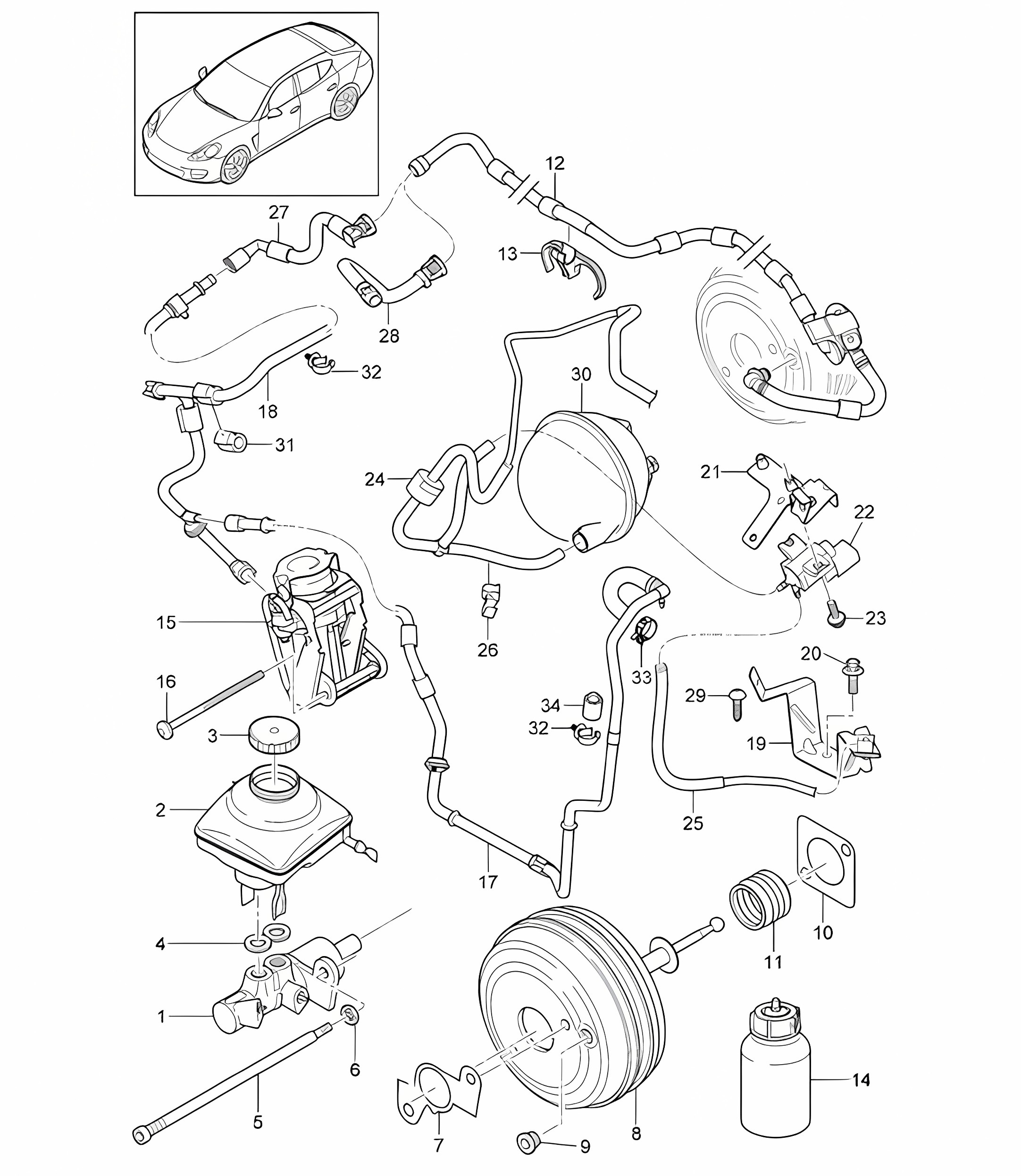 Brake master cylinder / Brake servo / Vacuum line Panamera 970 (G1) 2010-16