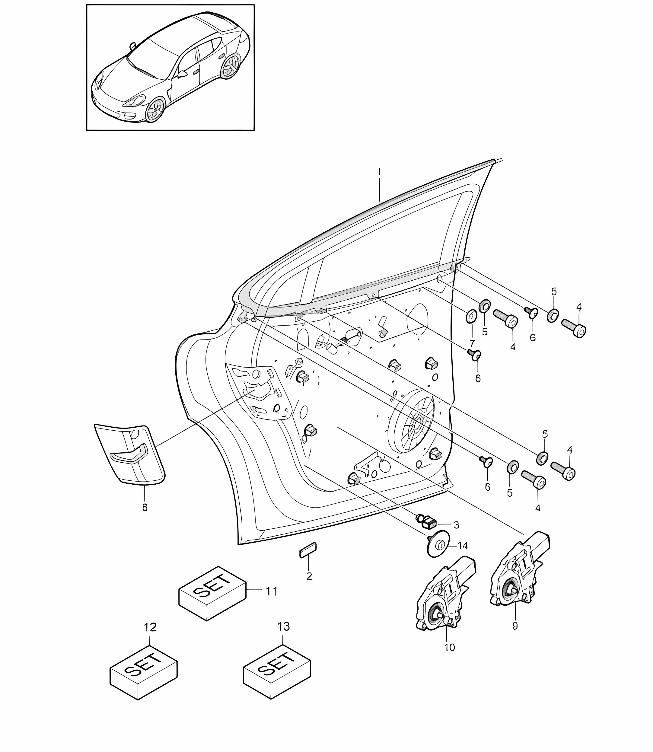 Window regulator / Assembly carrier - REAR - Panamera 970 (G1) 2010-16