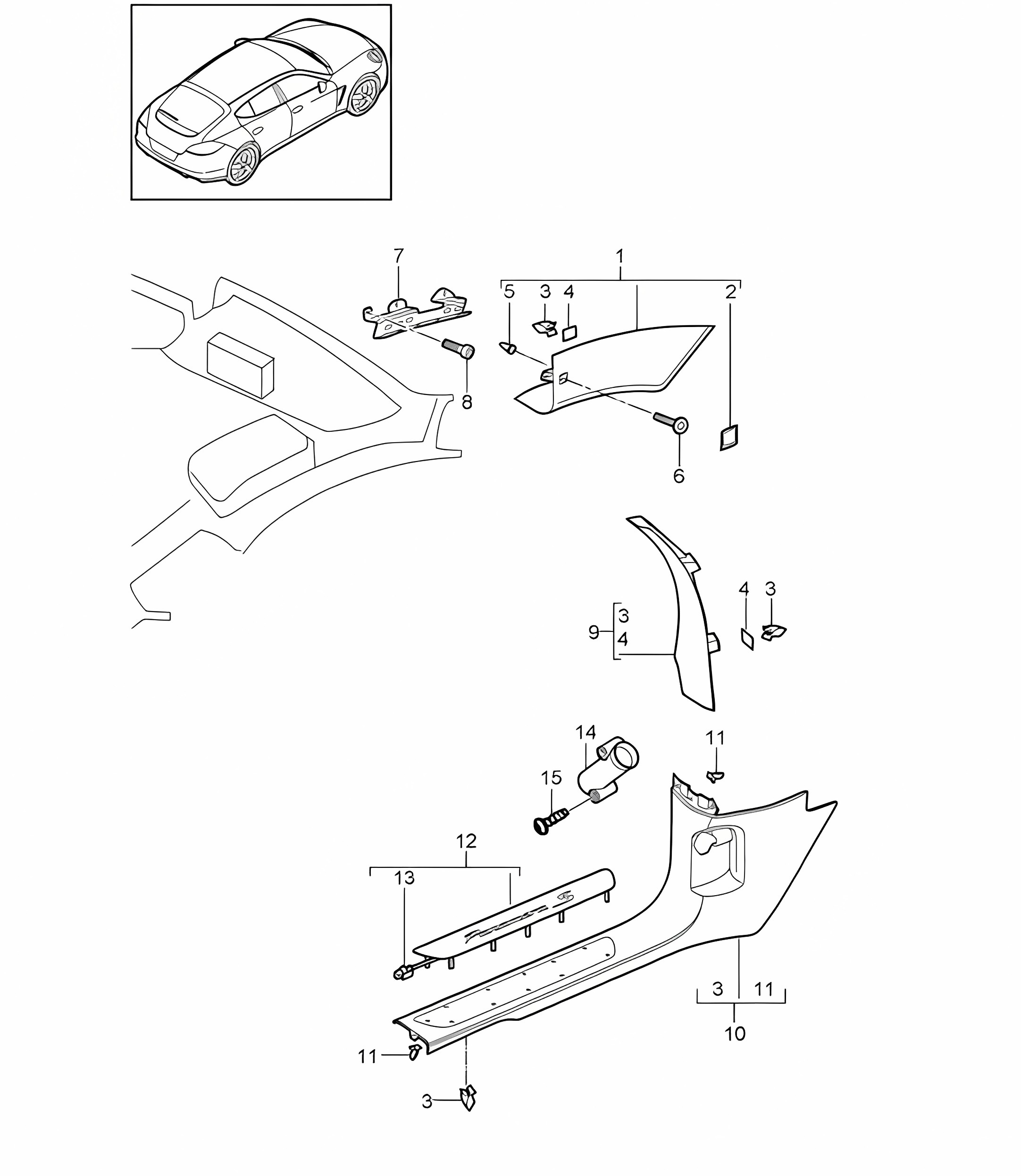 A-pillar /  Sill trim strip - FRONT - Panamera 970 (G1) 2010-16