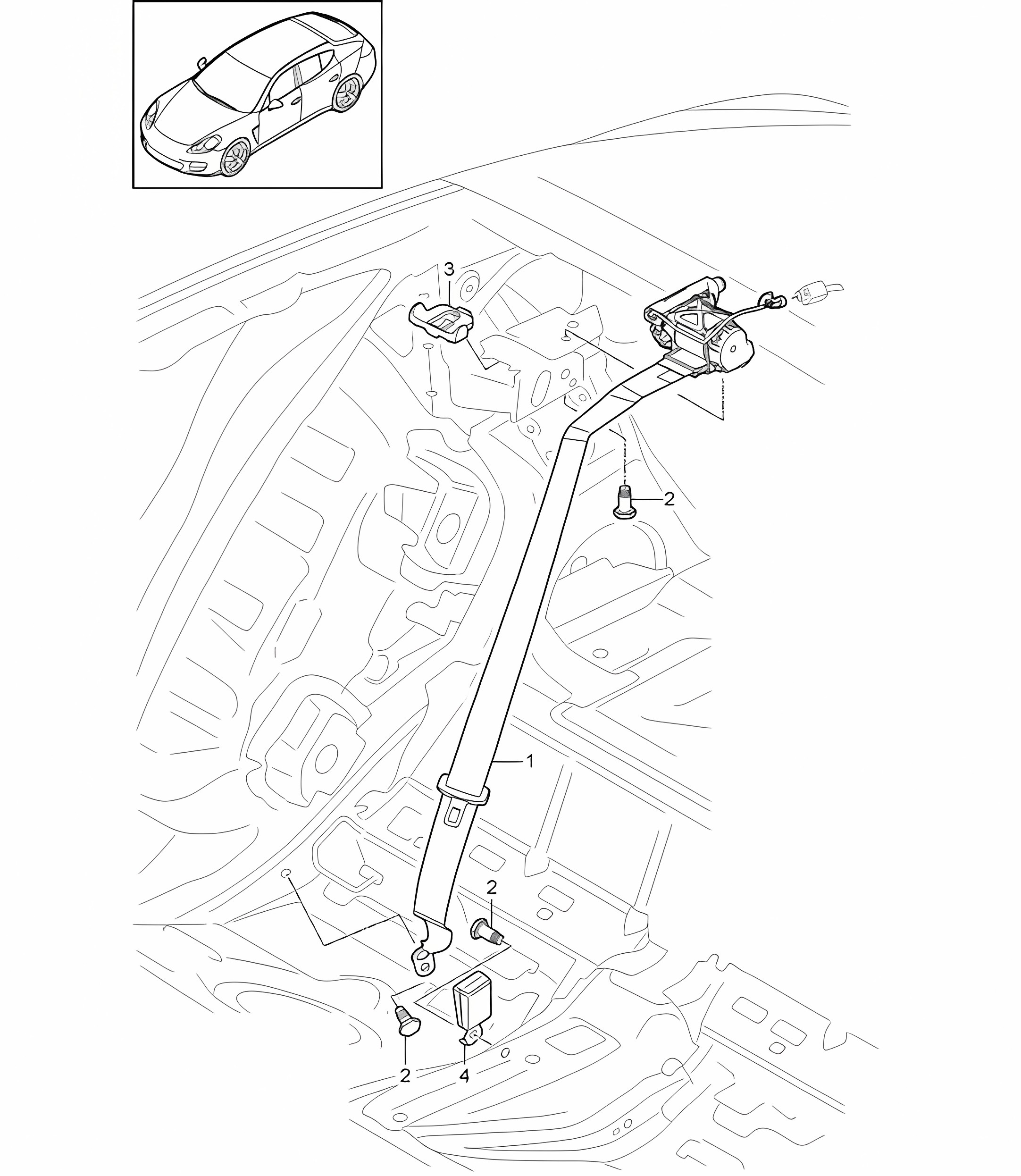 Seat belt - REAR - Panamera 970 (G1) 2010-16