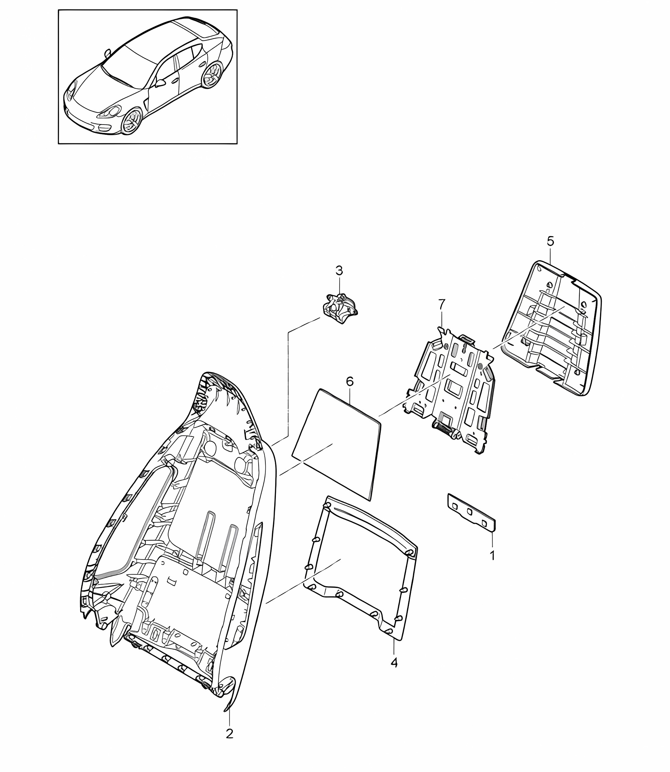 Backrest frame / Backrest shell / with: Folding table Panamera 970 (G1) 2010-16