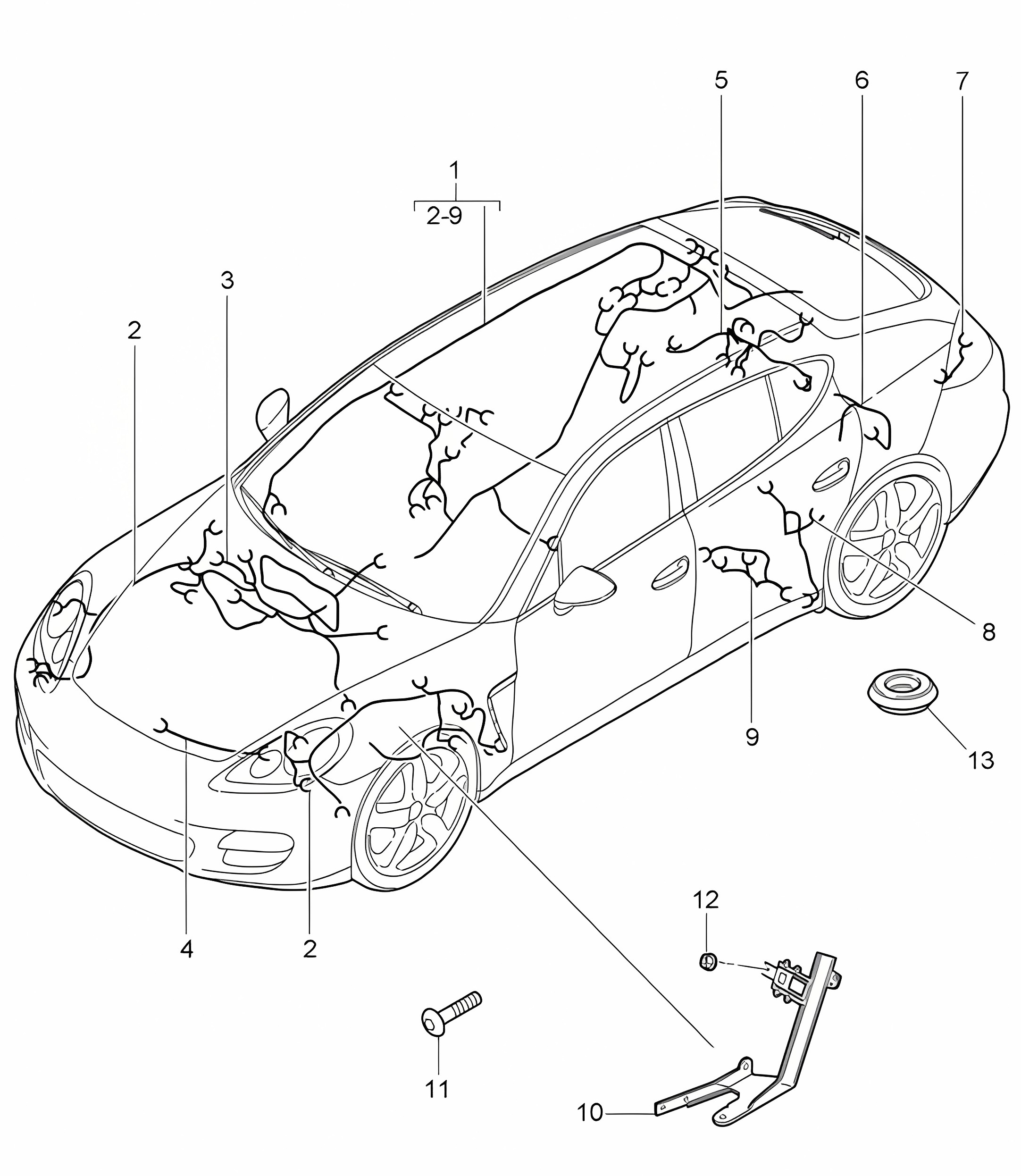 Wiring looms / Passenger compartment and part section wiring harness Panamera 970 (G1) 2010-16