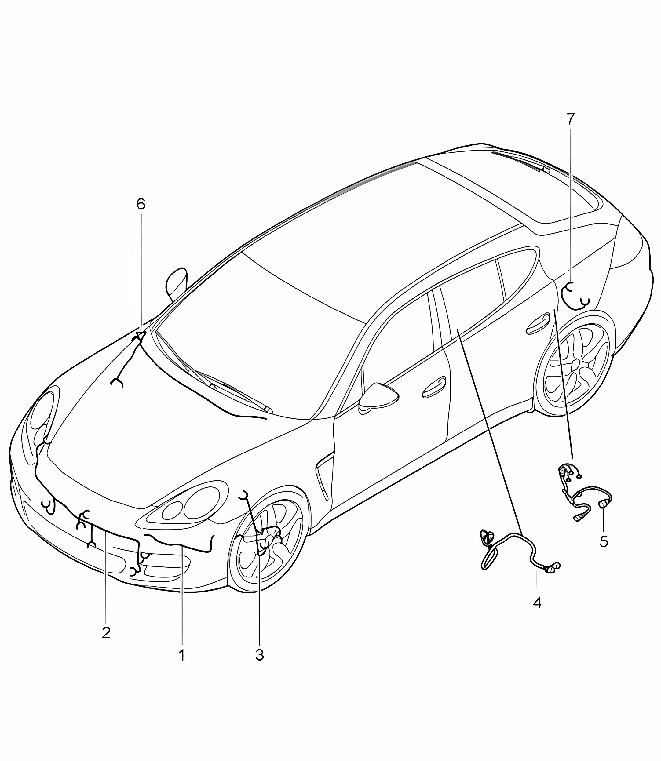 Wiring looms /  bumper / FRONT luggage compartment / Bonnet / anti-locking brake syst. -abs- / brake pad wear display / Front axle / Lock control / PDCC / Rear axle Panamera 970 (G1) 2010-16