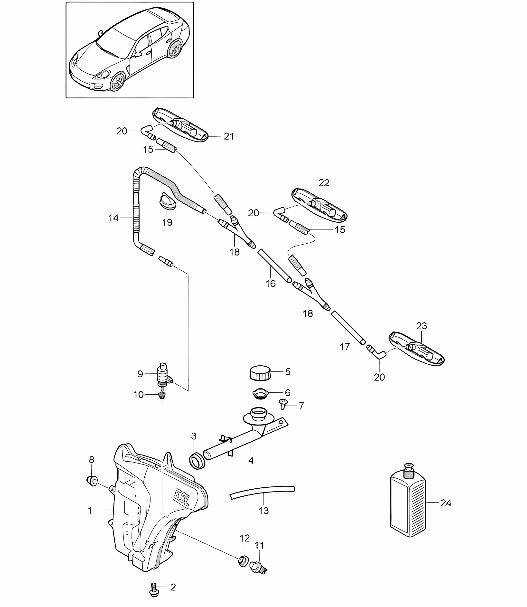 Windscreen washer system Panamera 970 (G1) 2010-16