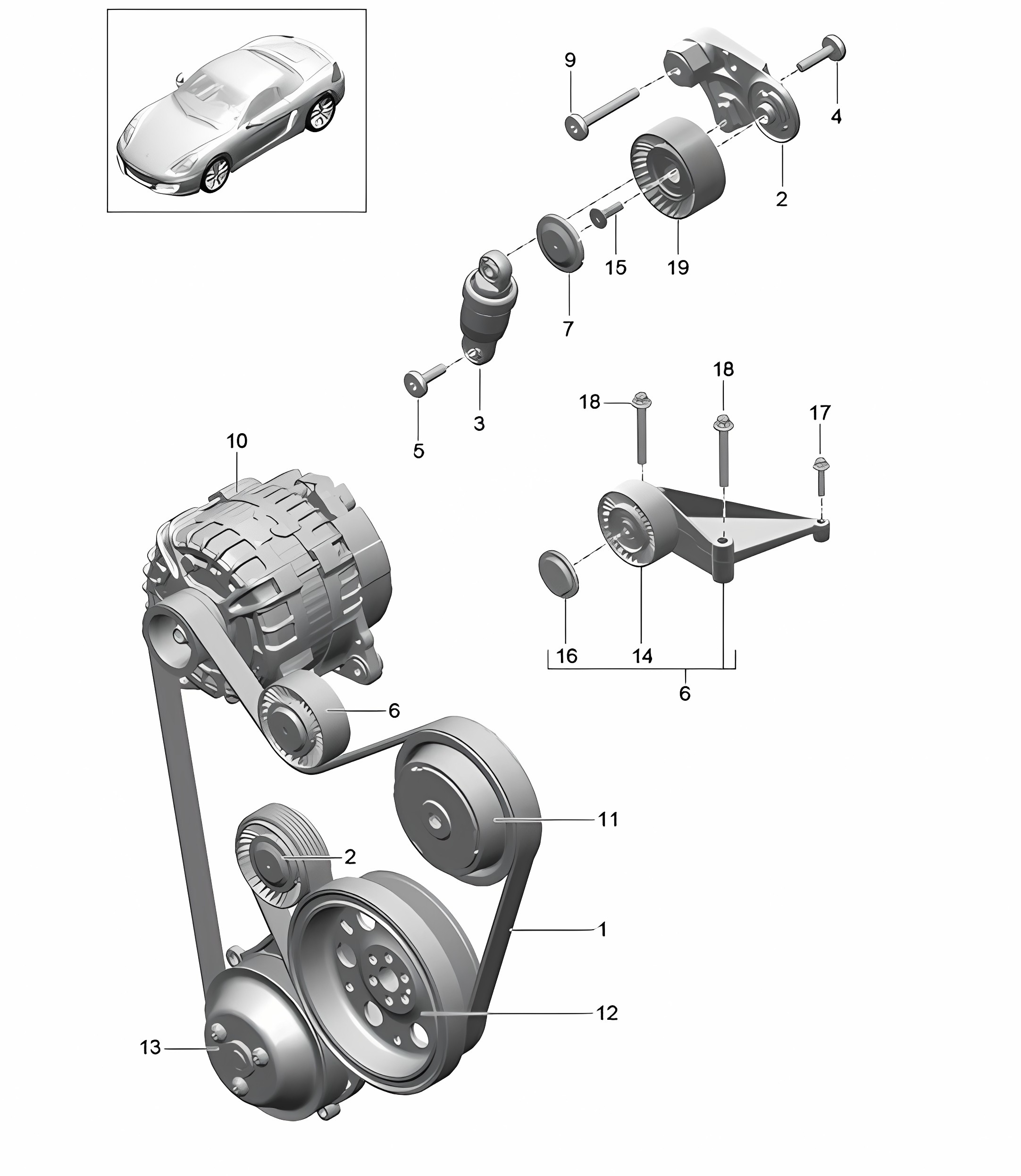 Belt tensioner / V-belt 981 Boxster / Boxster S 2012-16